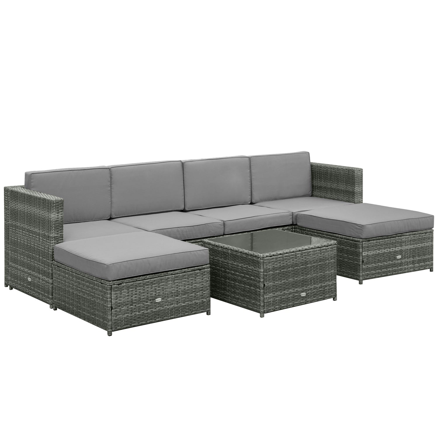 Trädgårdsmöbler i polyrattan med fotpall, grå