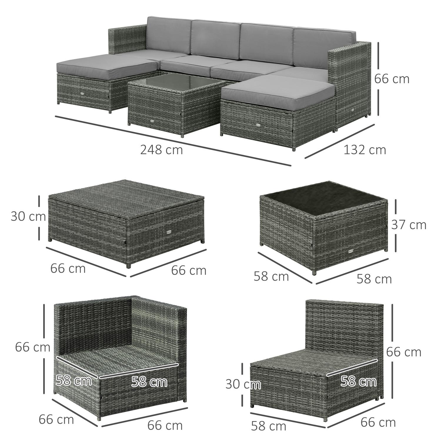 Trädgårdsmöbler i polyrattan med fotpall, grå