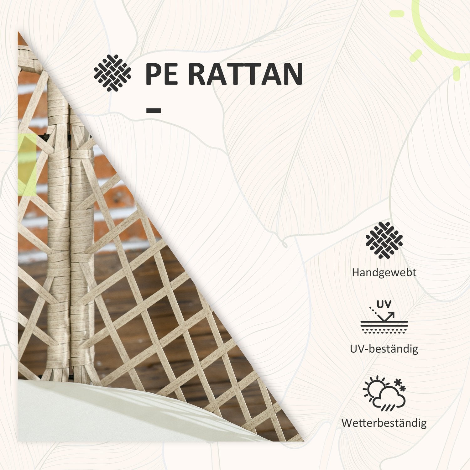 Ratanový zahradní nábytek – 3dílná balkonová sestava, khaki polštáře