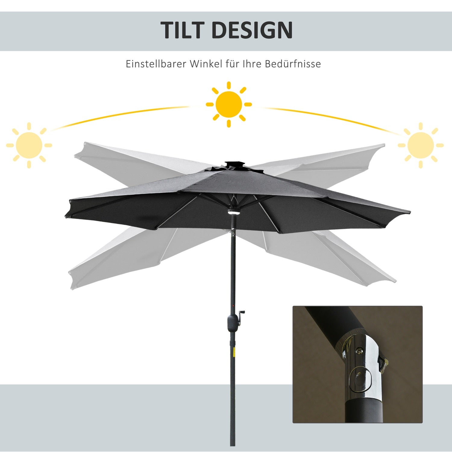 Trädgårdsparaply med Solar LED-ljus – mörkgrå, 270cm