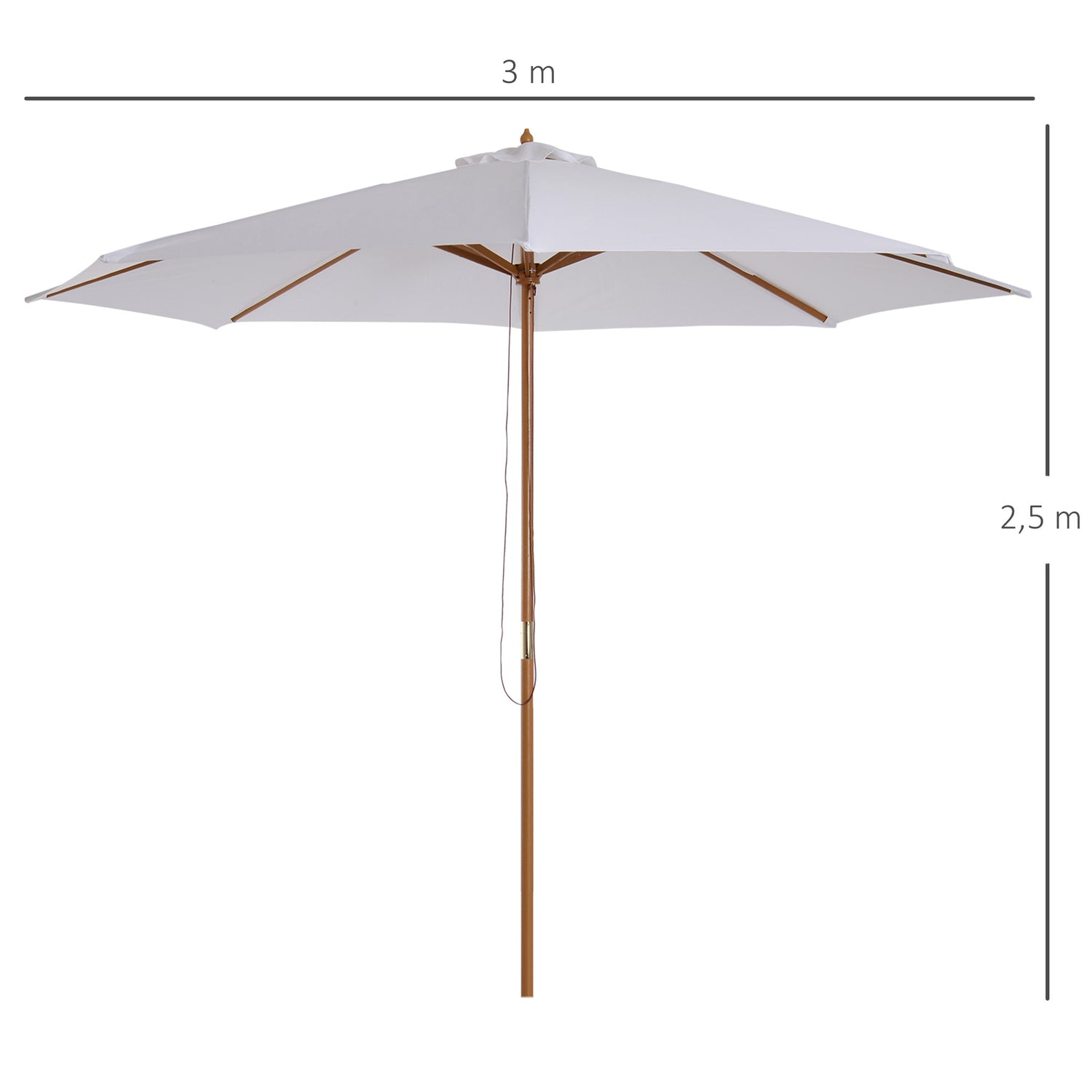 Trädgårdsparasoll 300 Cm, Bambu Stomme, Gräddvit