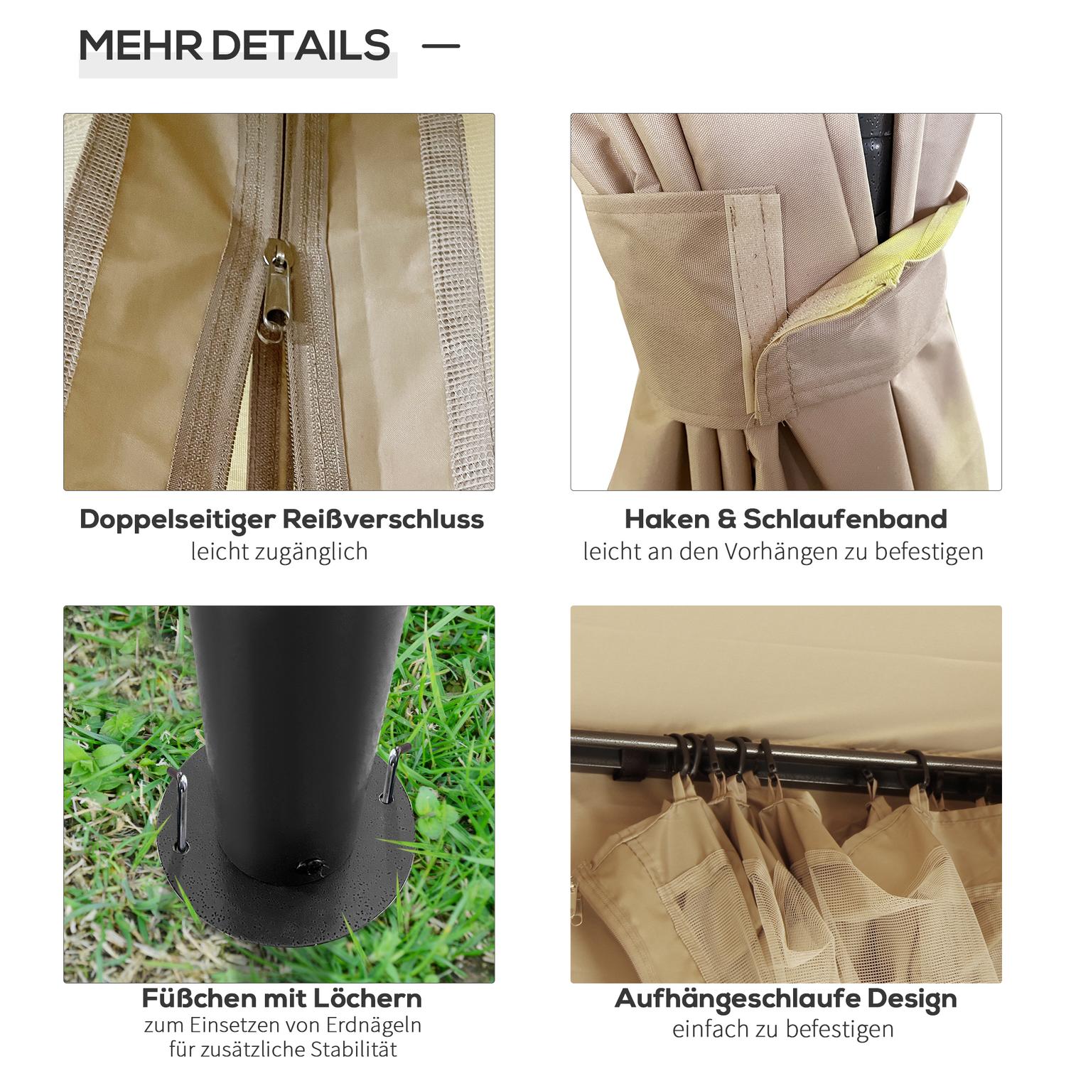Trädgårdspaviljongtält med sidoväggar & myggnät, beige