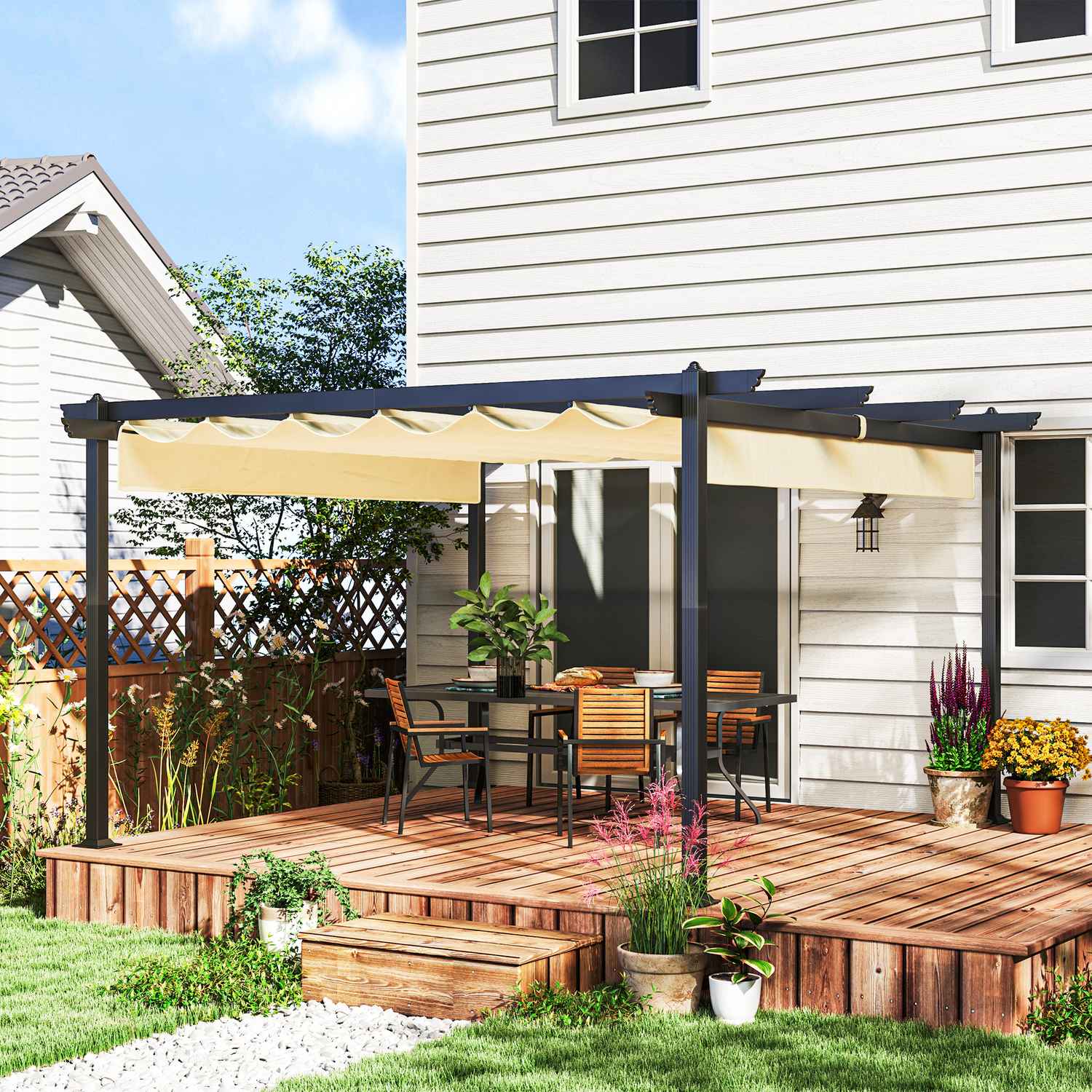 Hliníková zahradní pergola s nastavitelnou střechou, 4x4 m, béžová