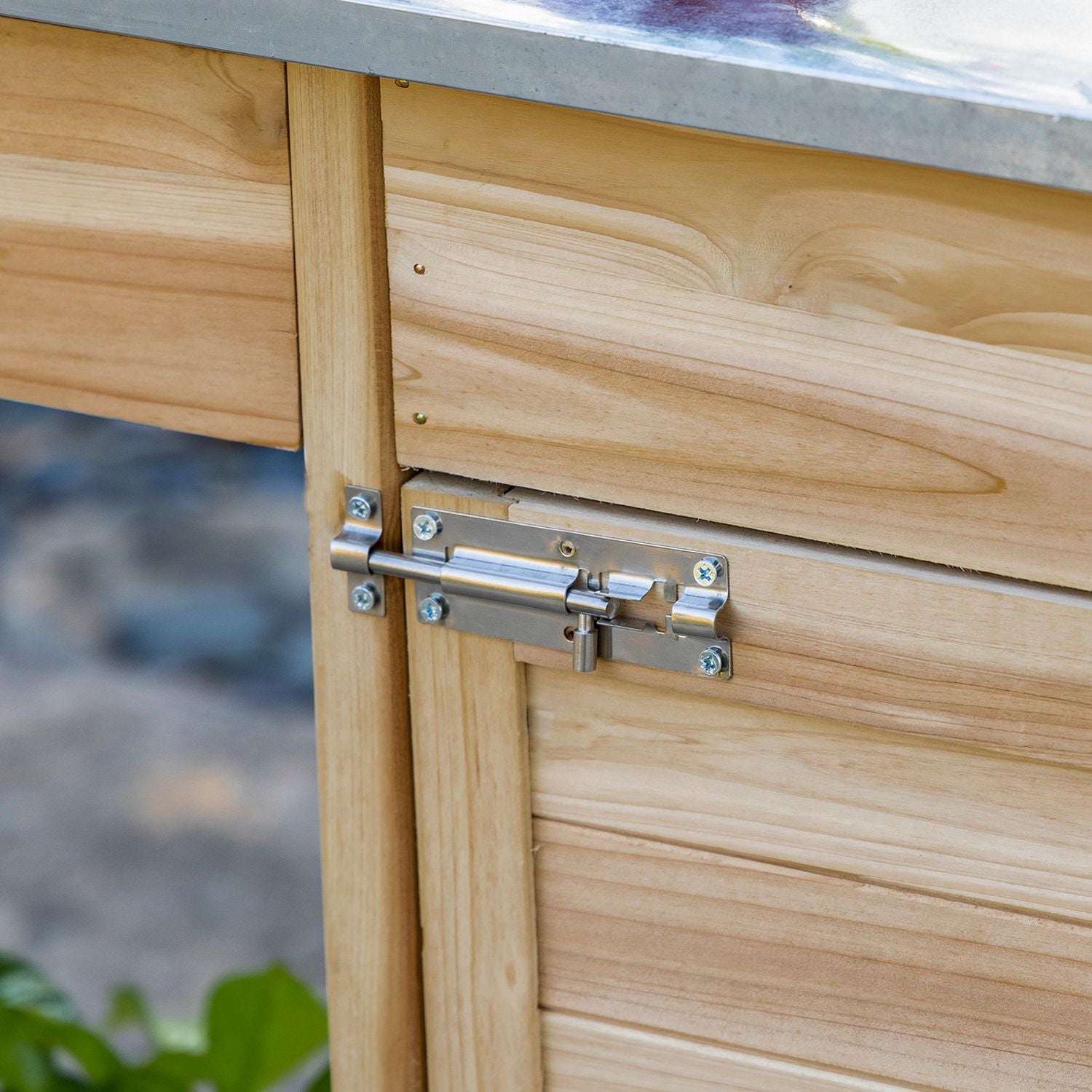 Trädgårdsplanteringsbord – galvaniserad skiva, låda, skåp