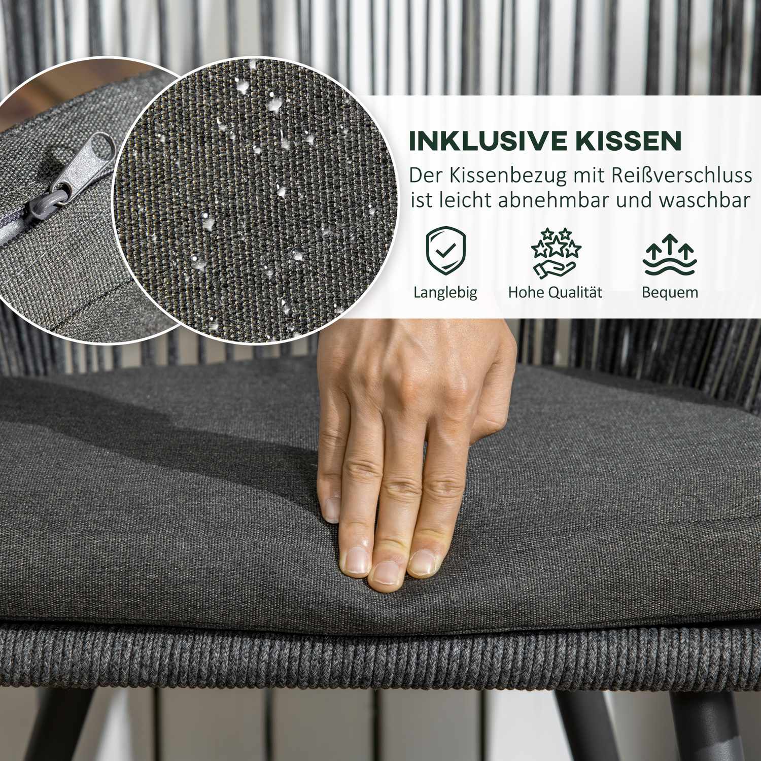Trädgårdssittset i rotting för 2 med kuddar, mörkgrå