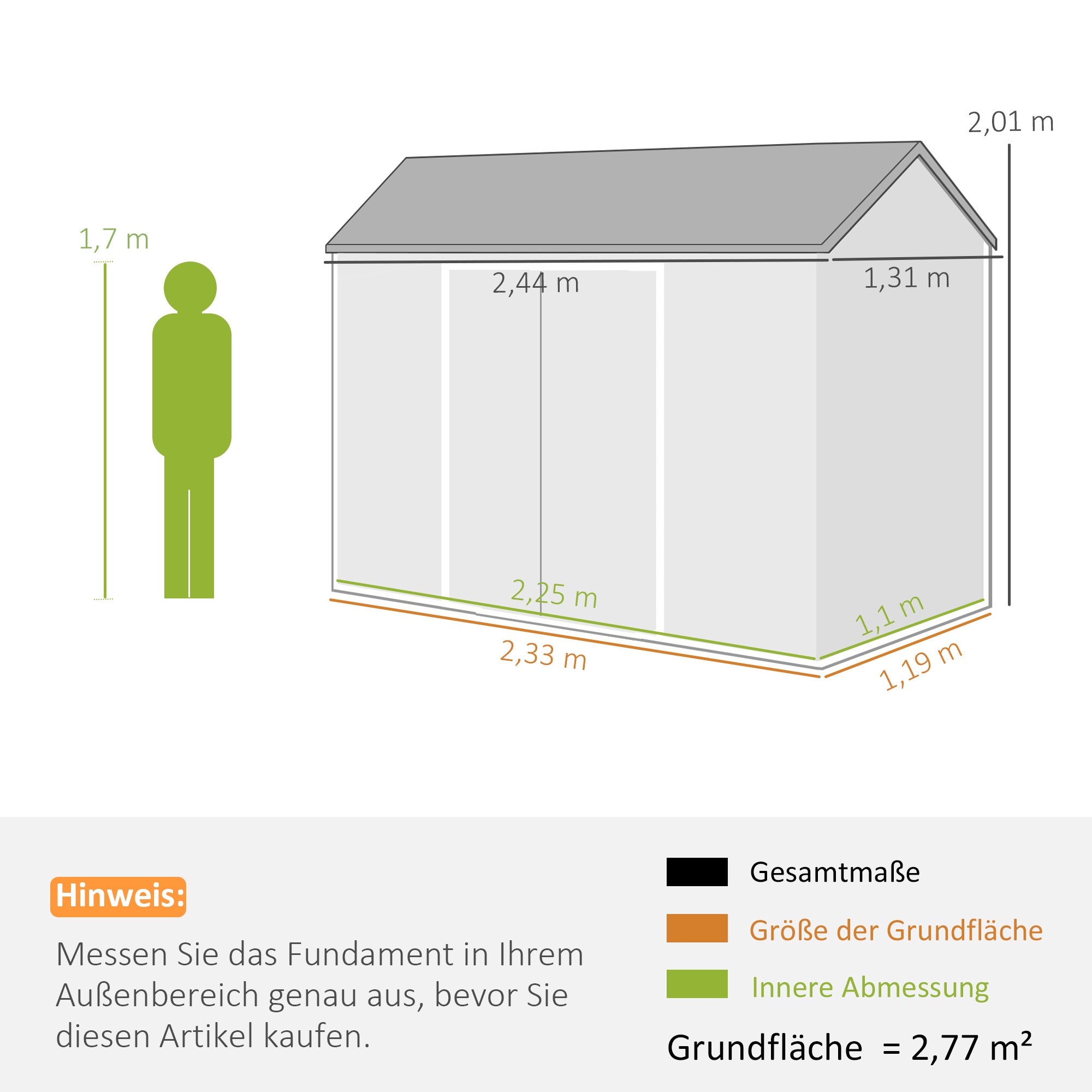 Trädgårdsskjul, 2,77 m², Dubbeldörrar, Fönster, Lås