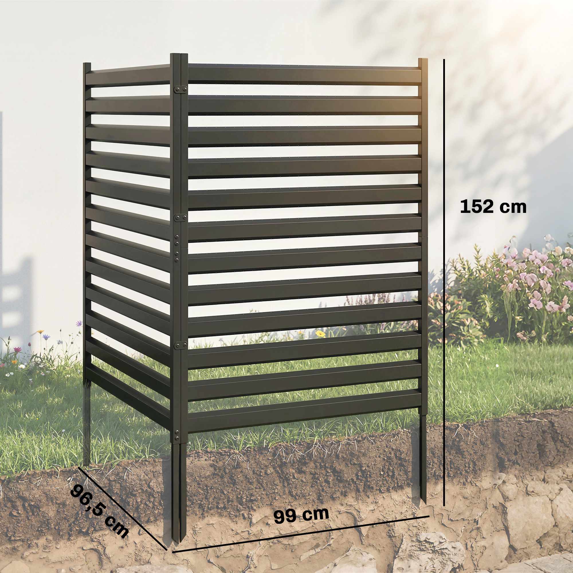 Trädgårdsstaketpaneler i metall, 91 x 152 cm, svart, 2-pack