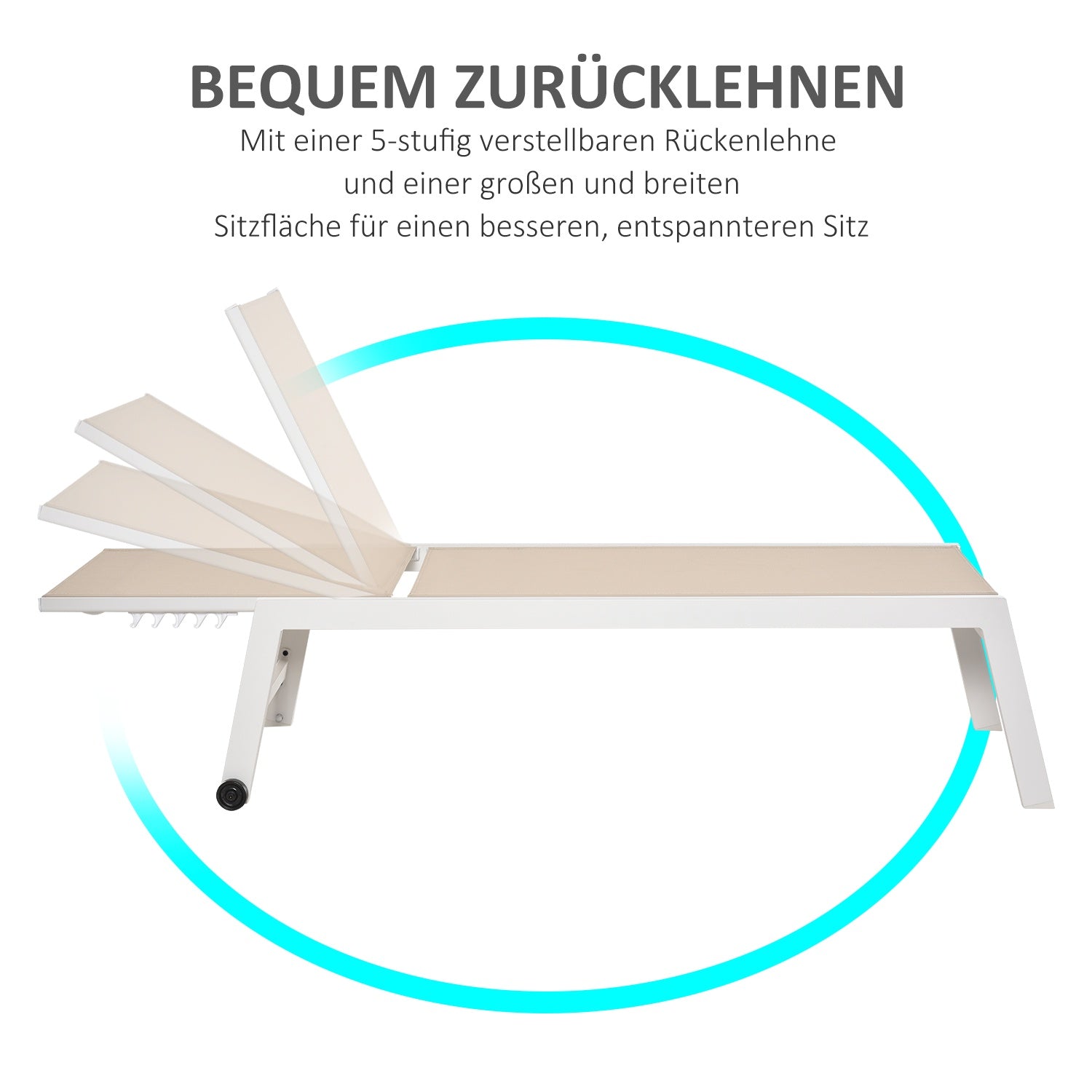 Trädgårdsstol i aluminium med 5-stegs ryggstöd, gräddvit