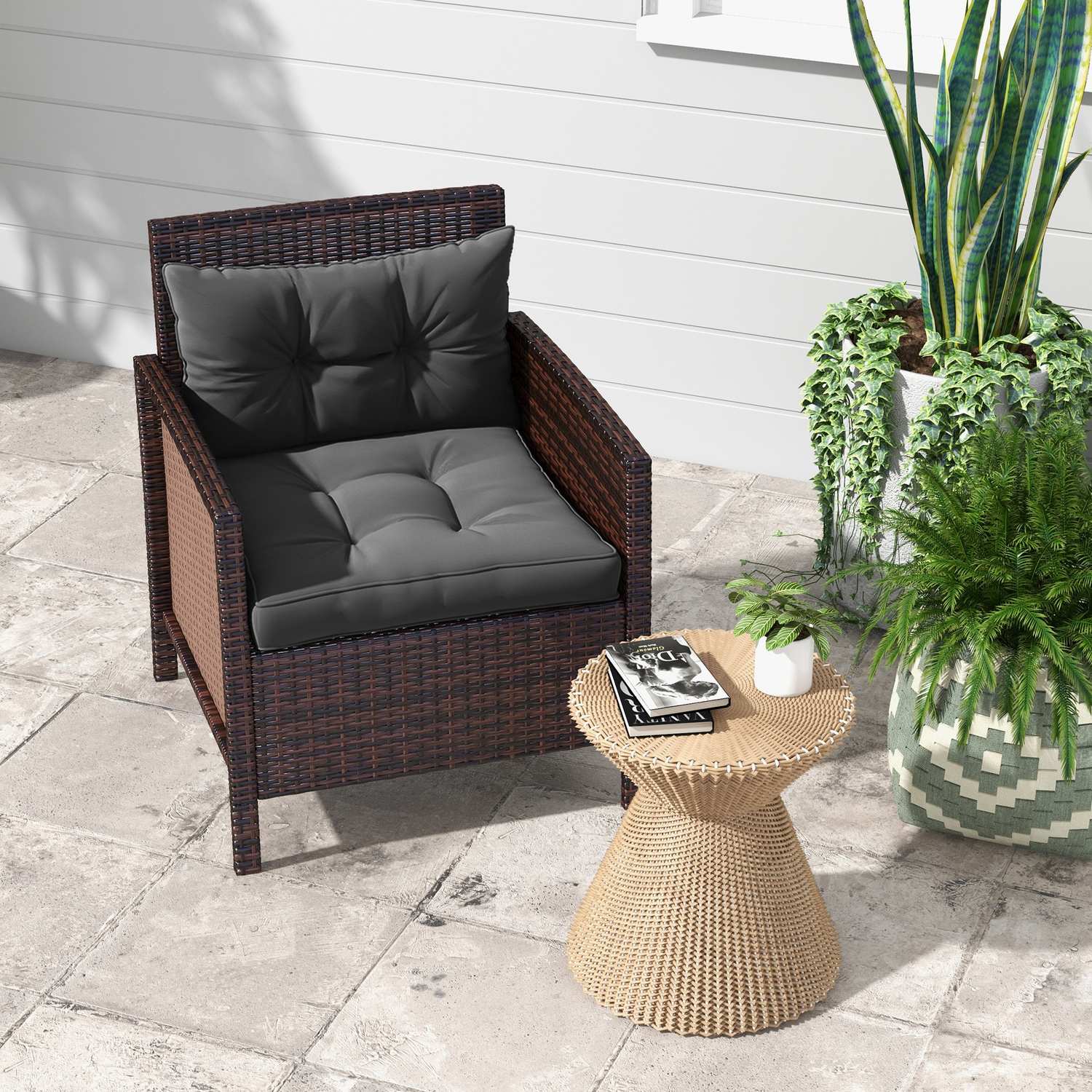 Podsedáky na zahradní židle, tloušťka 10 cm, tmavě šedý polyester