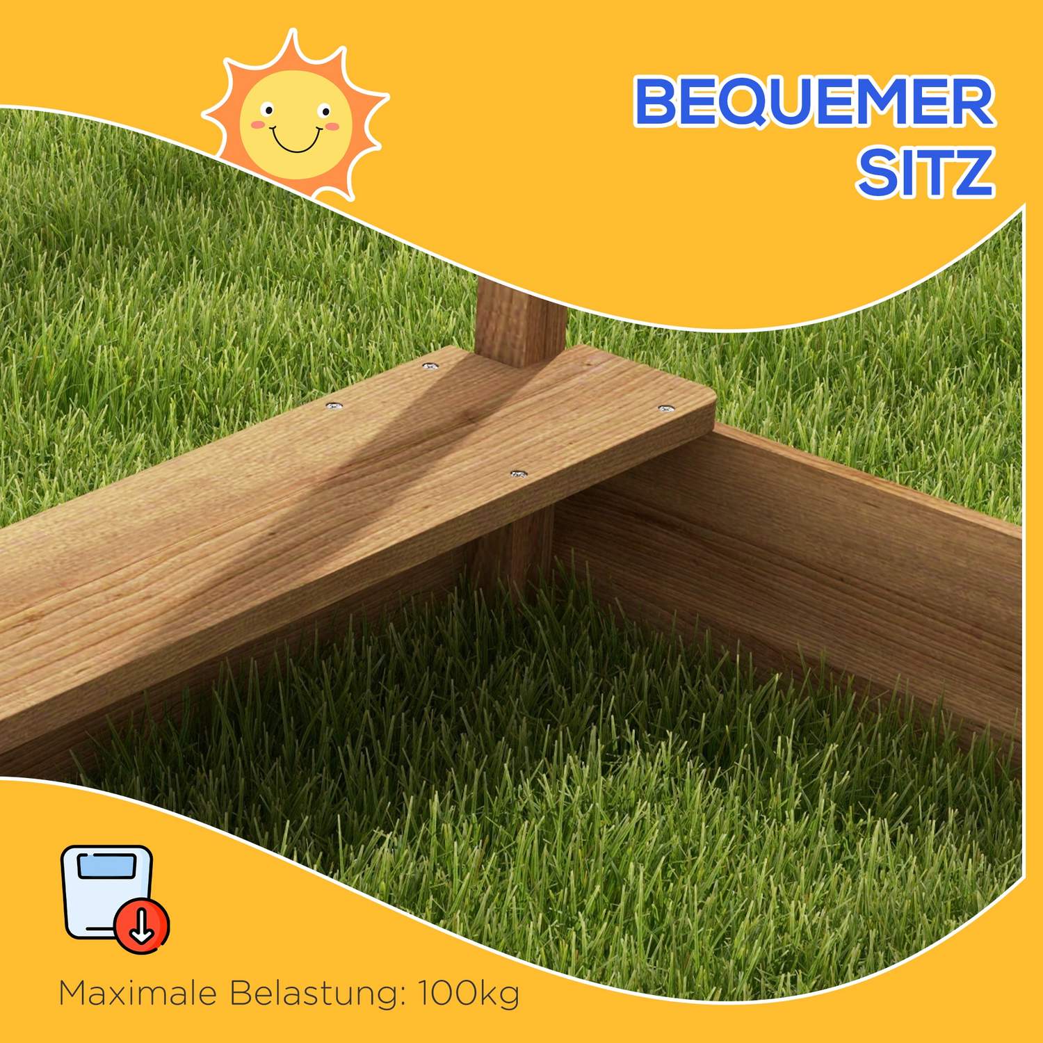 Träsandlåda med tak och sits, 124x116x146cm, 3-7 år