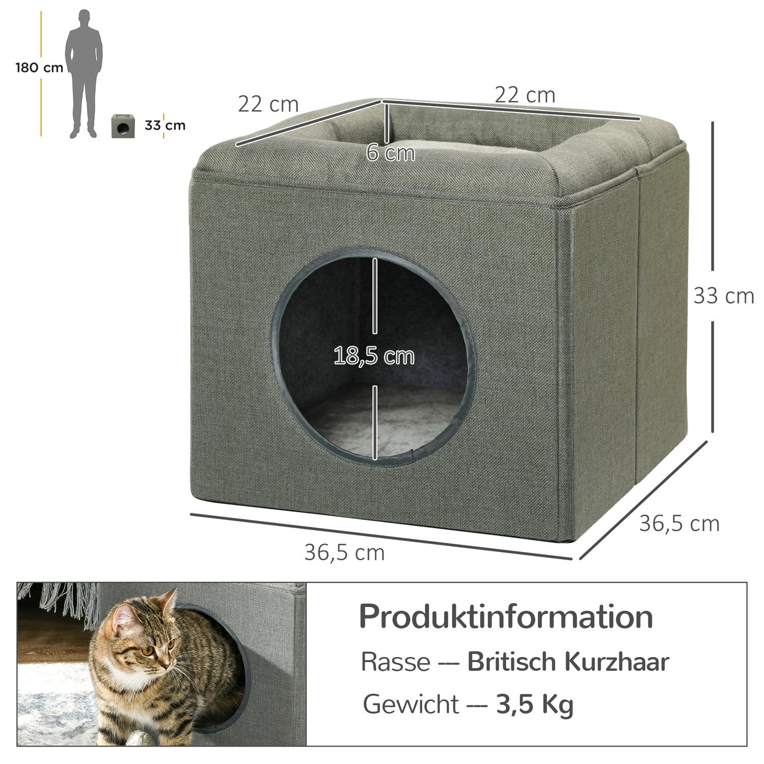 Tvåvånings kattgrotta med kudde, passar katter upp till 5 kg
