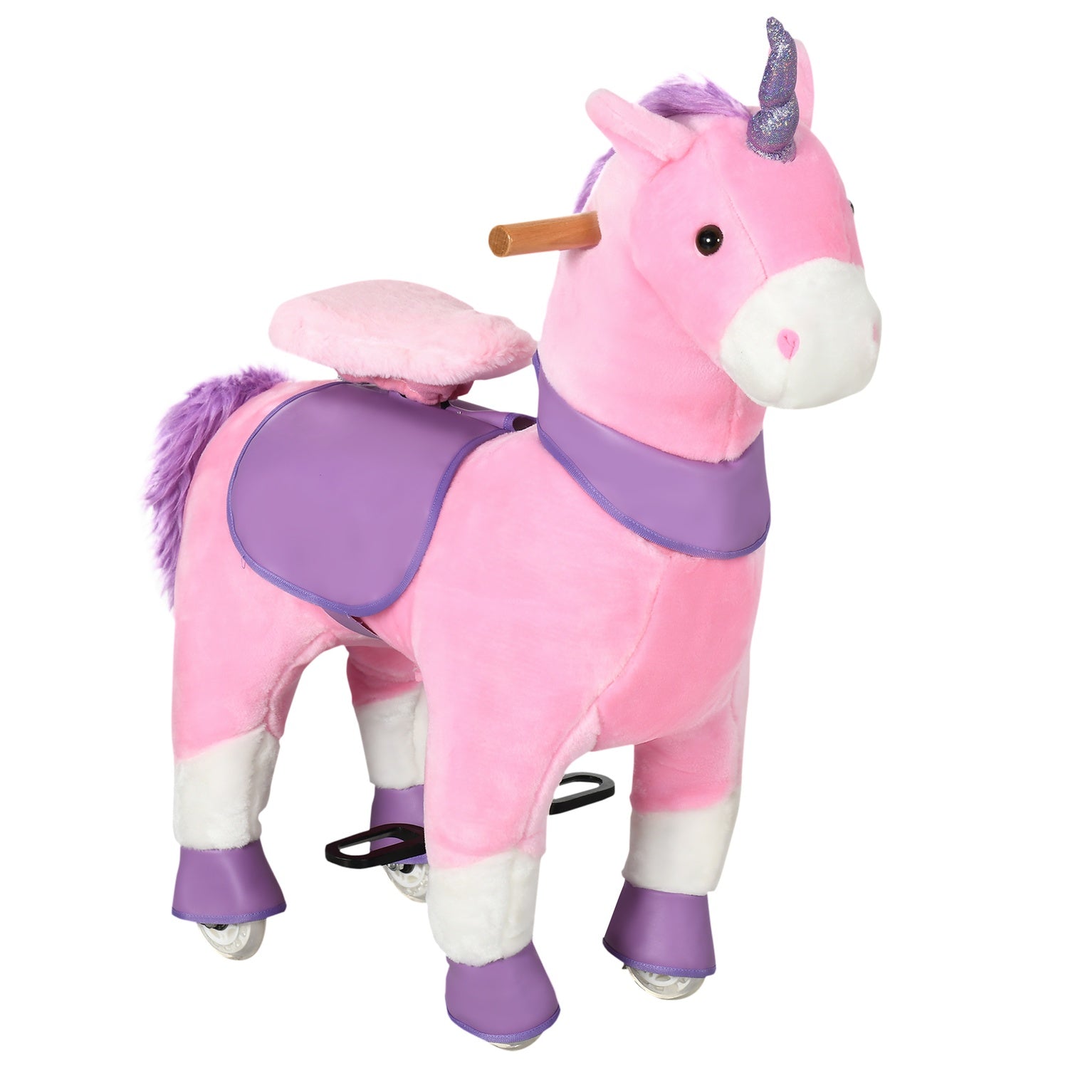 Unicorn gunghäst med vadderad sadel, 4 hjul, rosa