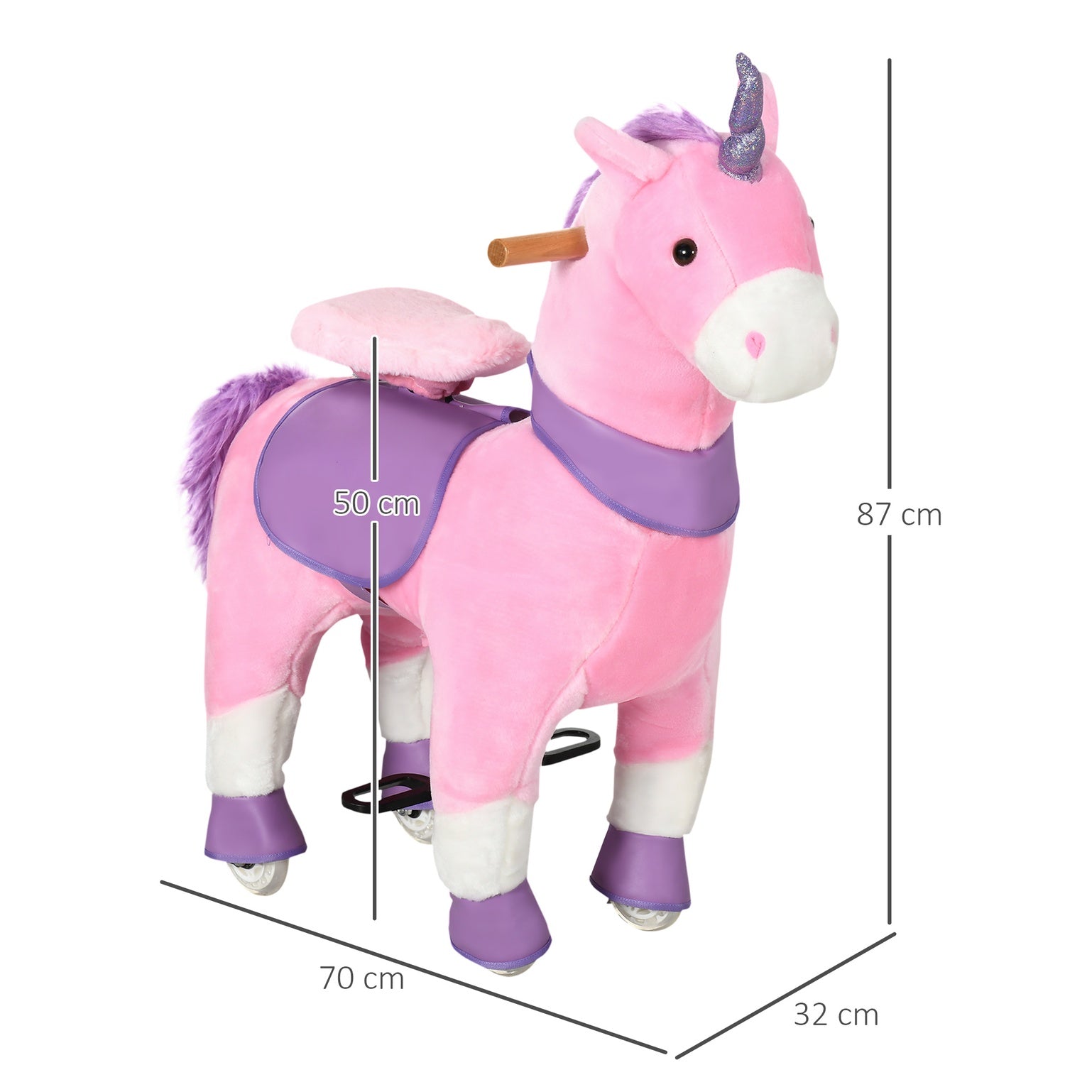 Unicorn gunghäst med vadderad sadel, 4 hjul, rosa
