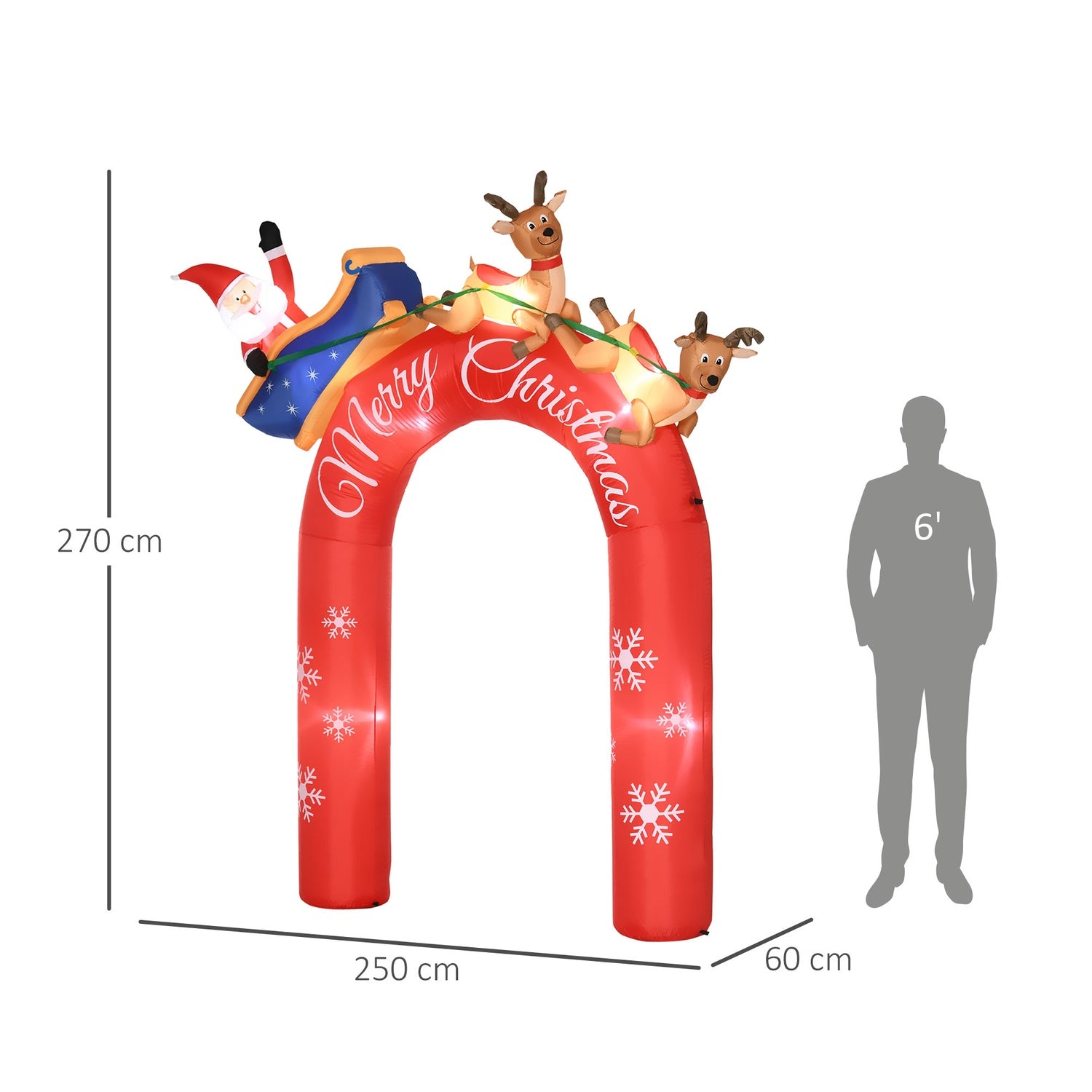 Uppblåsbar 270 cm julvalv med tomte och LED-ljus