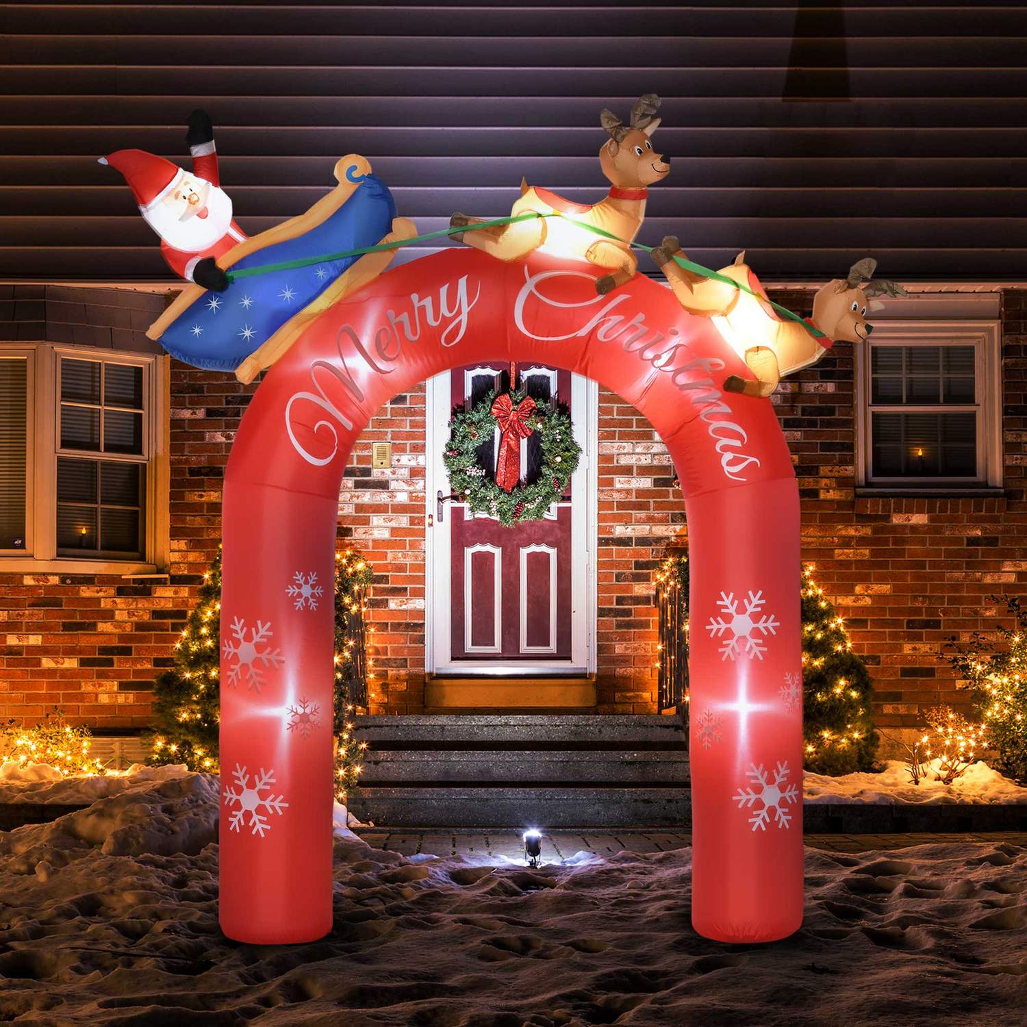 Uppblåsbar 270 cm julvalv med tomte och LED-ljus