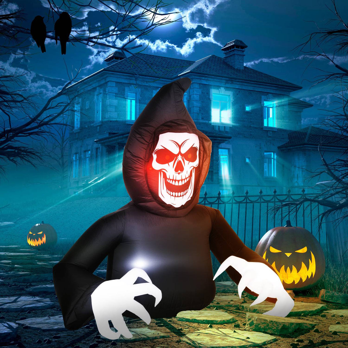 Nafukovací halloweenská strašidelná postava s LED světly a ventilátorem