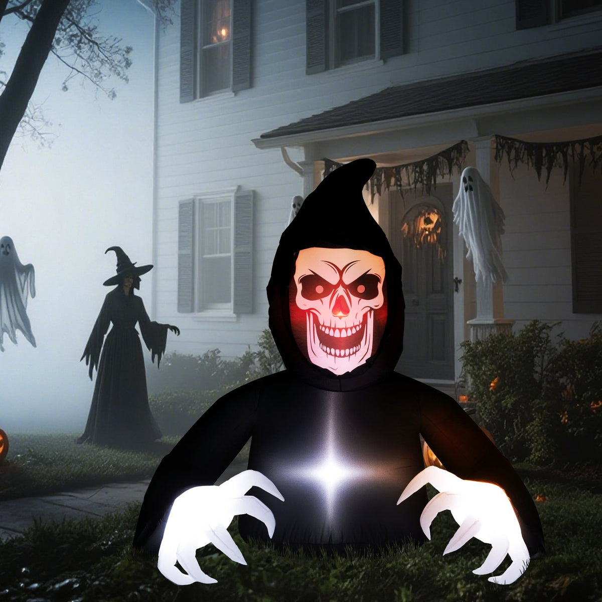 Nafukovací halloweenská strašidelná postava s LED světly a ventilátorem
