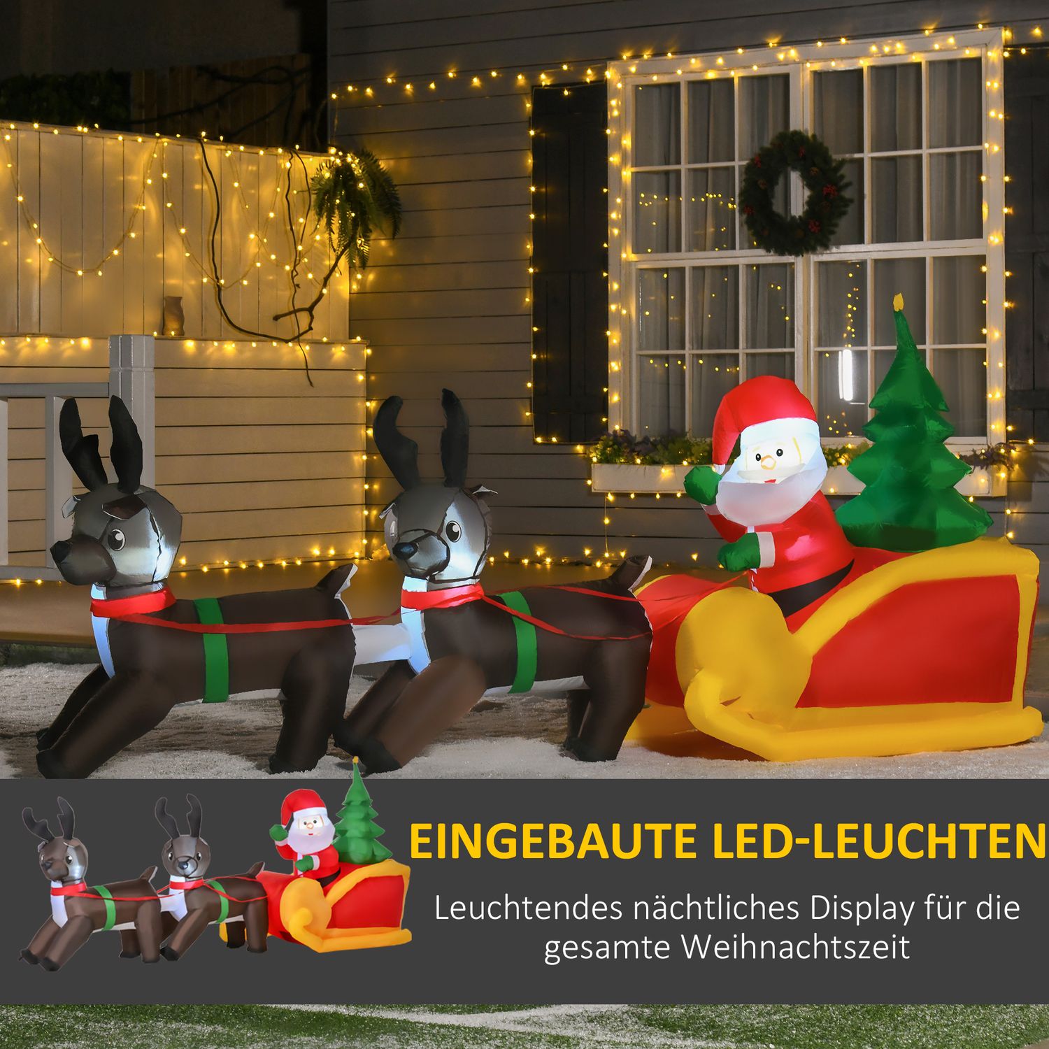 Uppblåsbar LED Tomte & Släde Juldekoration, IP44