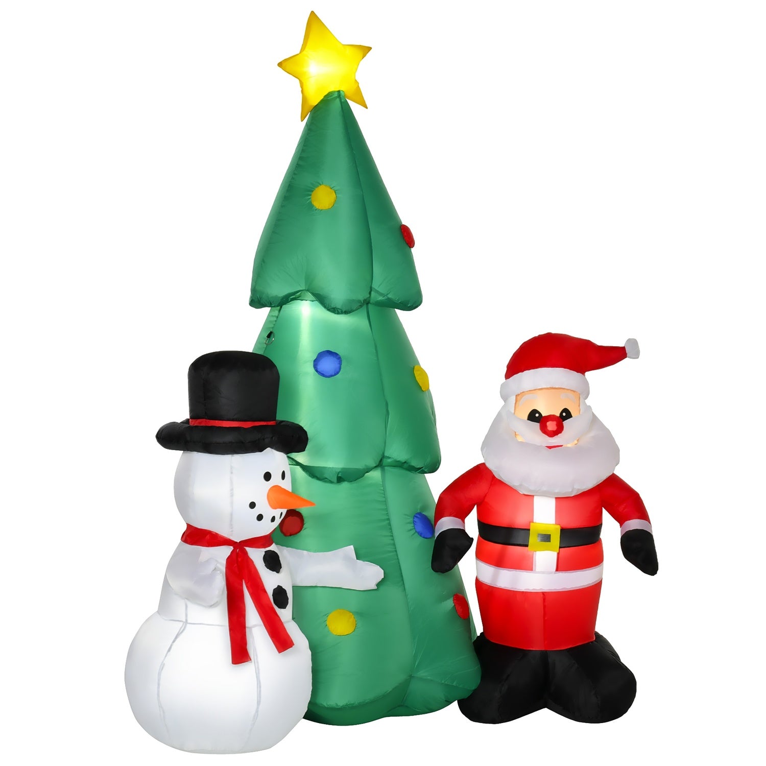 Uppblåsbar LED julgran med snögubbe, 185 cm polyester