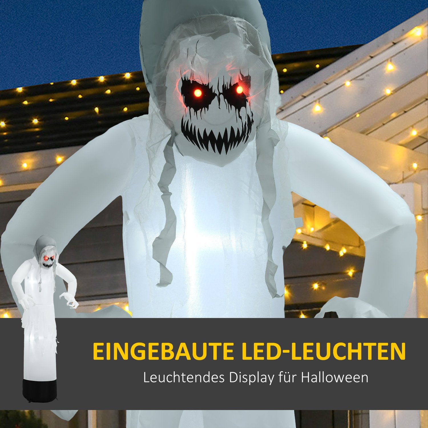 Nafukovací halloweenská dekorace Bílá čarodějnice s LED osvětlením