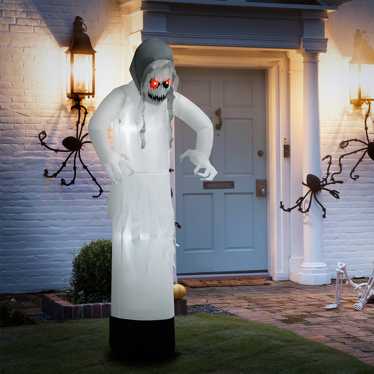 Nafukovací halloweenská dekorace Bílá čarodějnice s LED osvětlením