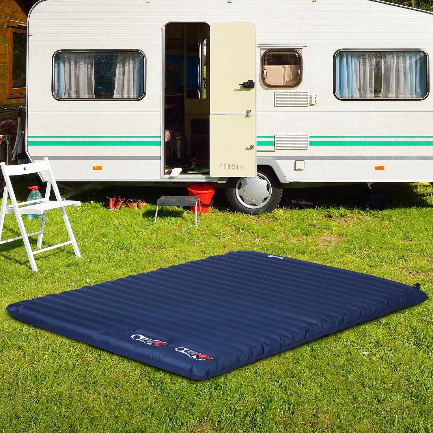 Uppblåsbar campingmadrass – Marinblå, Pvc, 195x138x10 cm