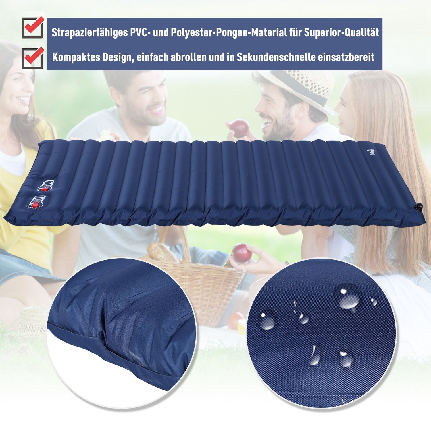 Uppblåsbar campingmadrass – Marinblå, Pvc, 195x138x10 cm