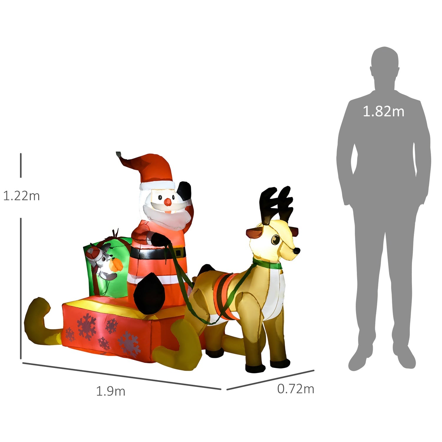 Nafukovací Santa Claus, 1,22m, s LED osvětlením pro venkovní použití