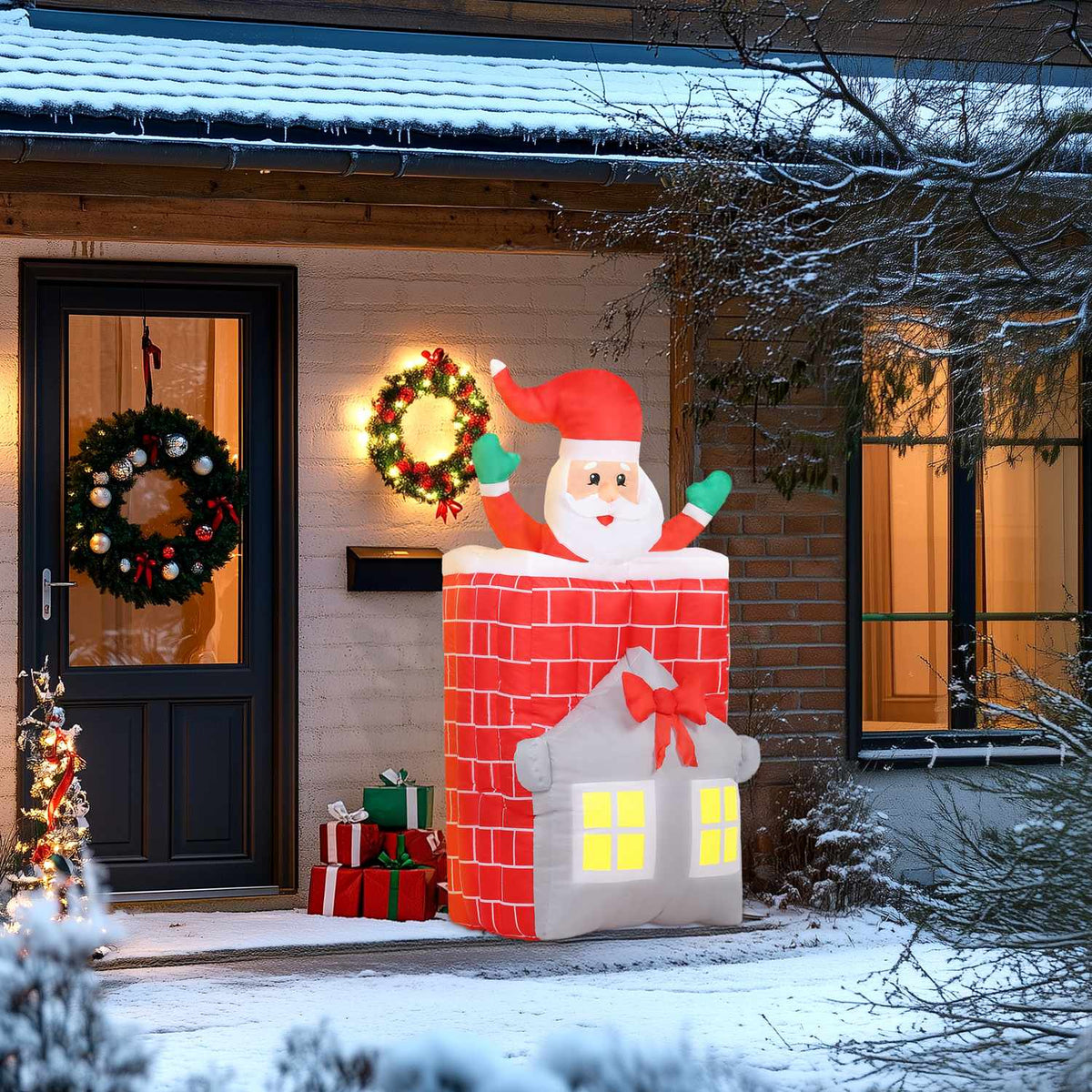 Nafukovací Santa Claus v komíně s LED světly a ventilátorem