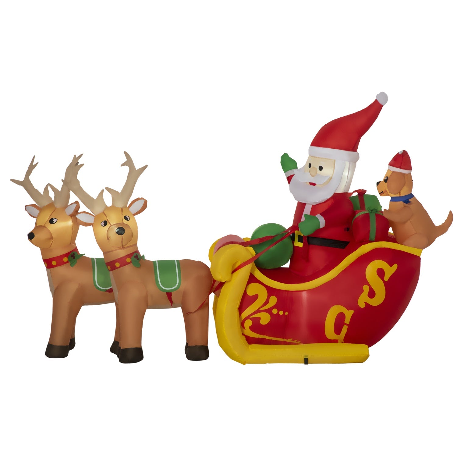 Uppblåsbar jultomte med släde och LED-ljus 230cm