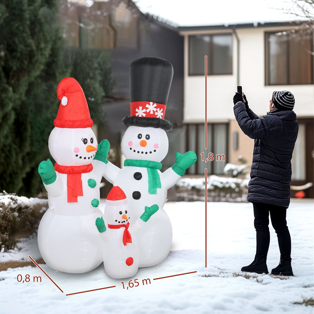 Nafukovací rodina sněhuláků, 1,8m vánoční dekorace s LED světly