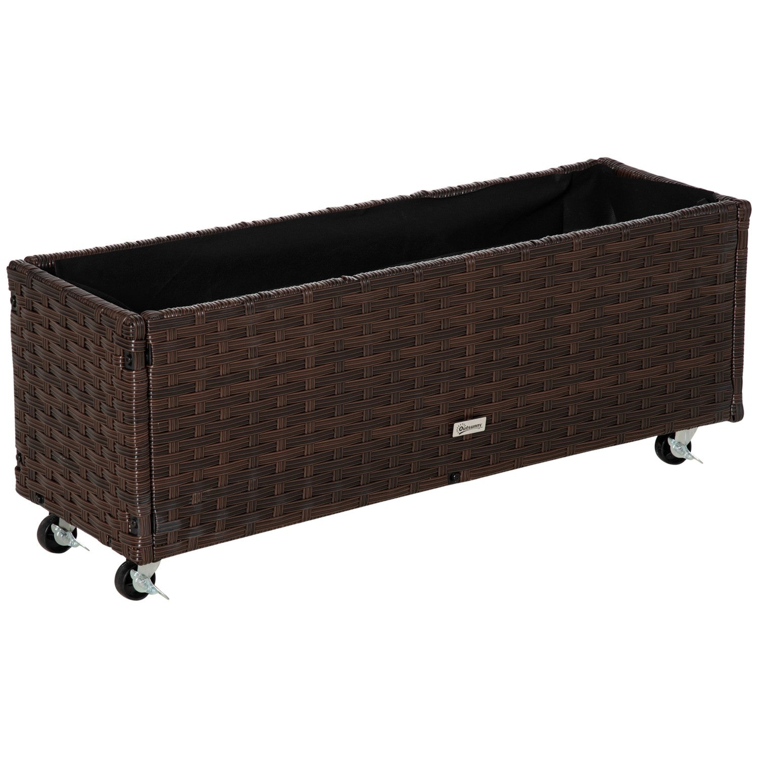 Upphöjd trädgårdssäng med hjul, kaffebrun rotting – 95x31 cm