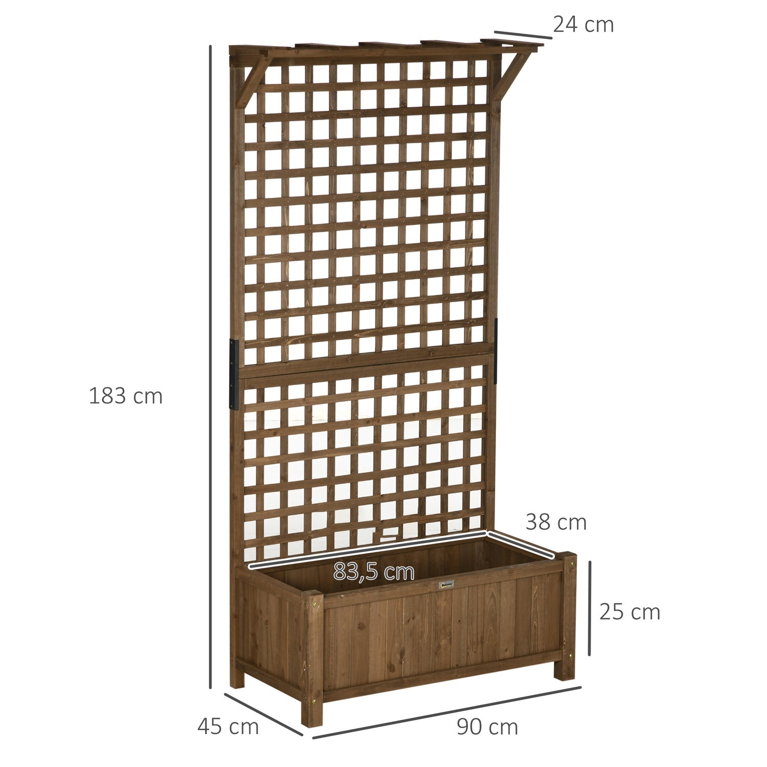 Upphöjd träsäng med spaljé för klätterväxter, 90x45x183 cm