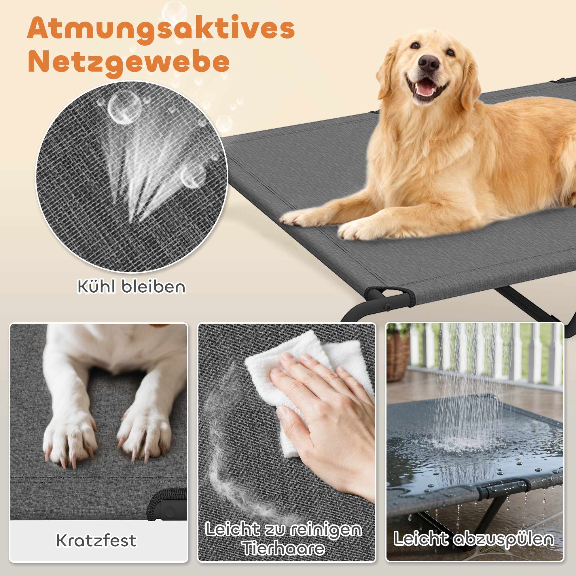Upphöjd utomhushundbädd, stor, ventilerande nät, 23 cm hög