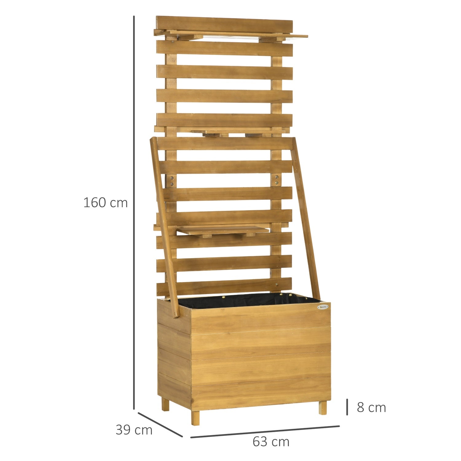 Upphöjd växtbädd i trä med spaljé och 3 hyllor, brun
