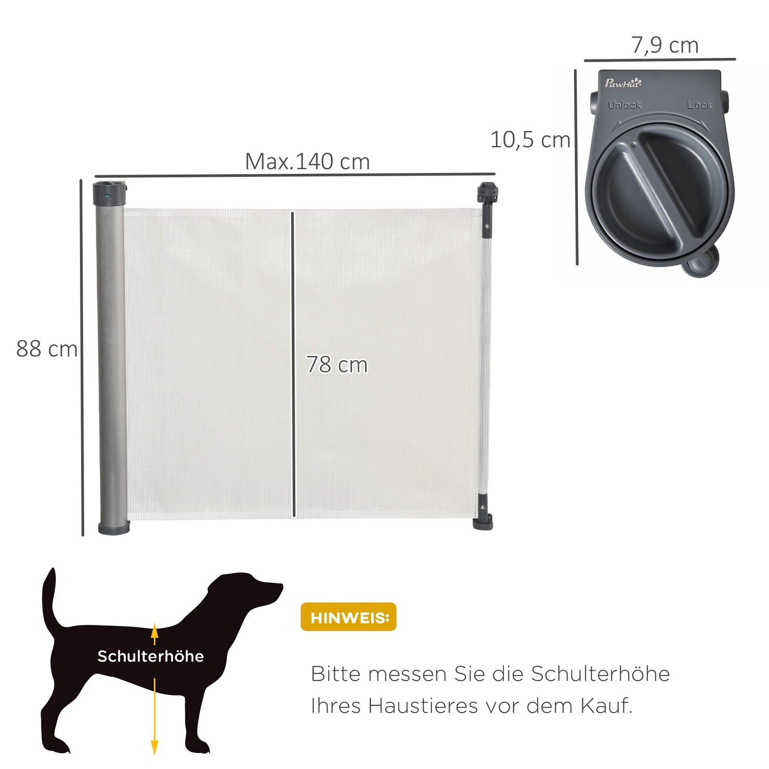 Utdragbar 140 cm trappgrind, roll-up, enhandsmanövrering