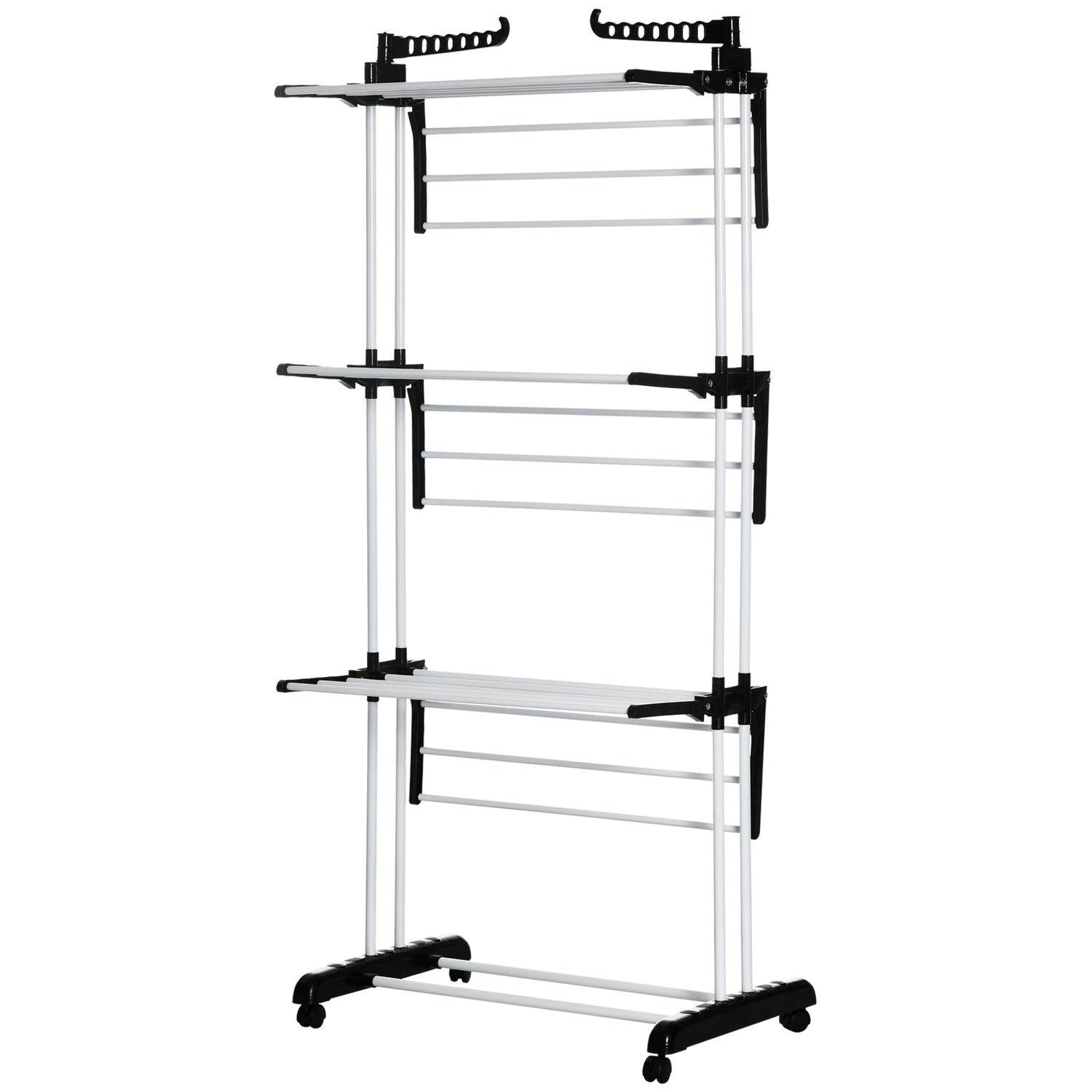 Utdragbar Black Tower Clothes Airer med hjul 4 nivåer
