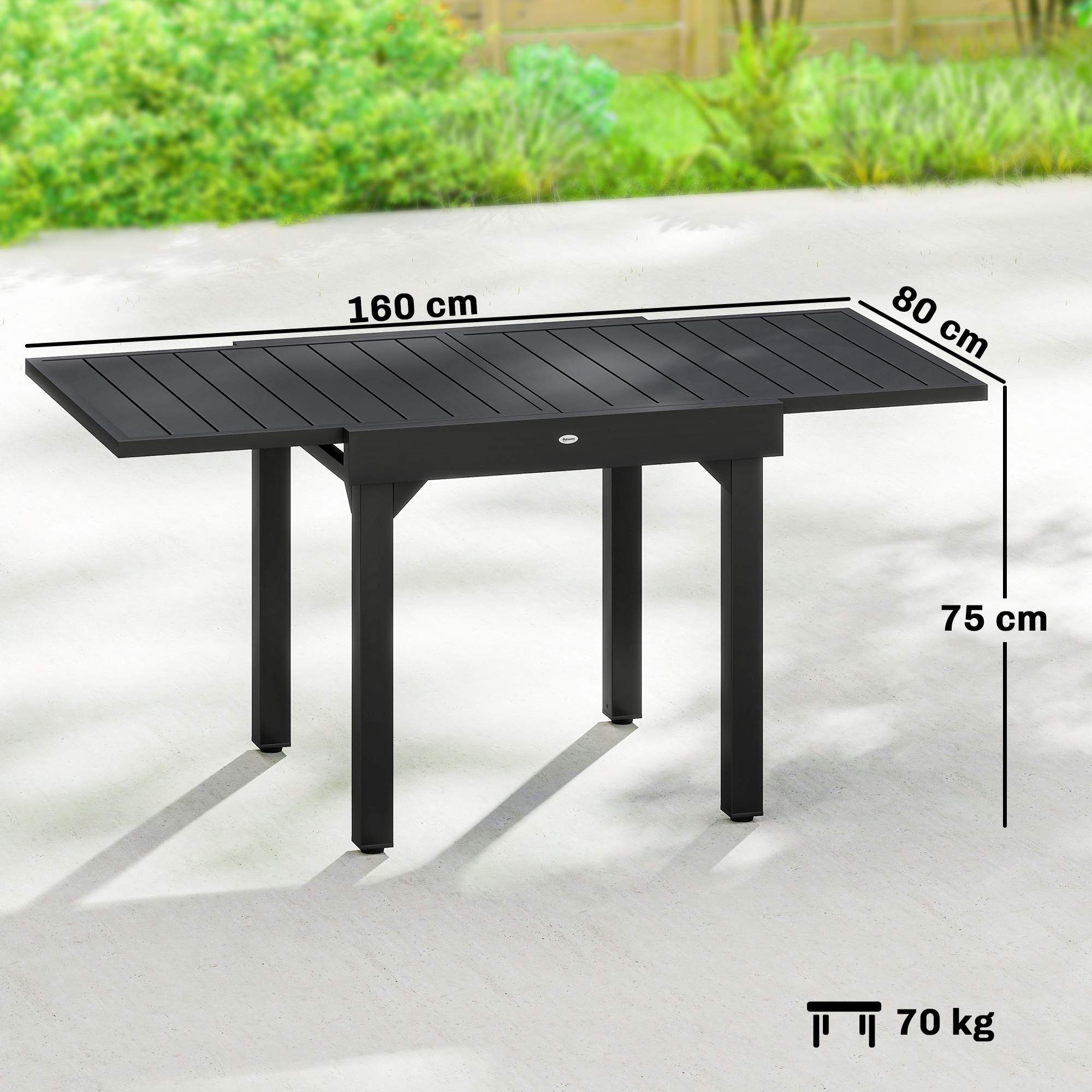 Utdragbart matbord för utomhusbruk, 80-160 cm, aluminiumskiva