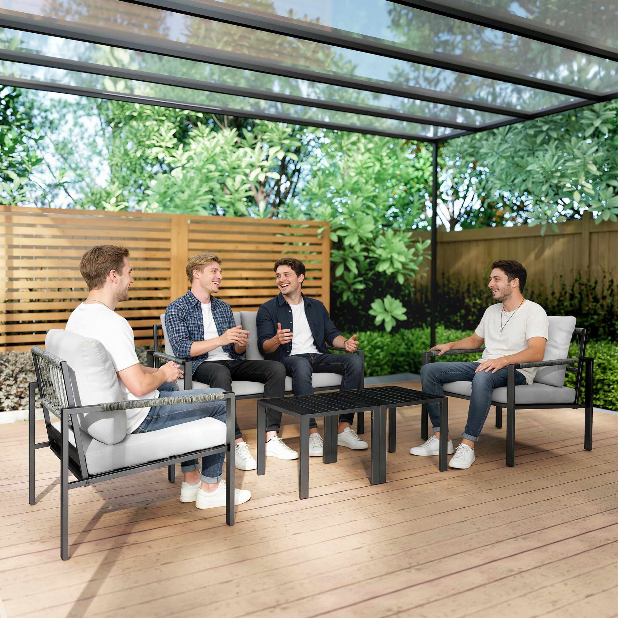 Utemöbelset för 4 personer, väderbeständig, ljusgrå