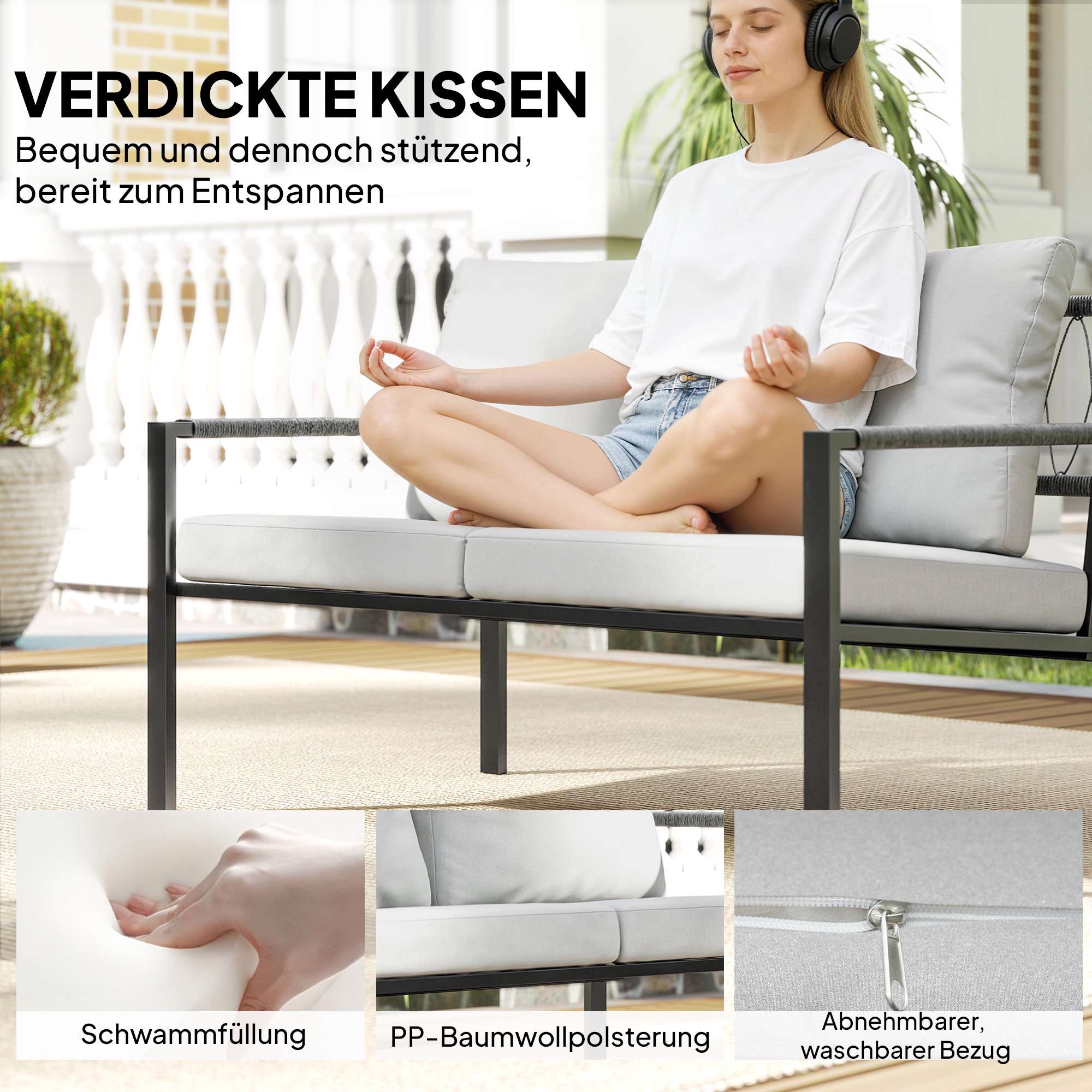 Utemöbelset för 4 personer, väderbeständig, ljusgrå