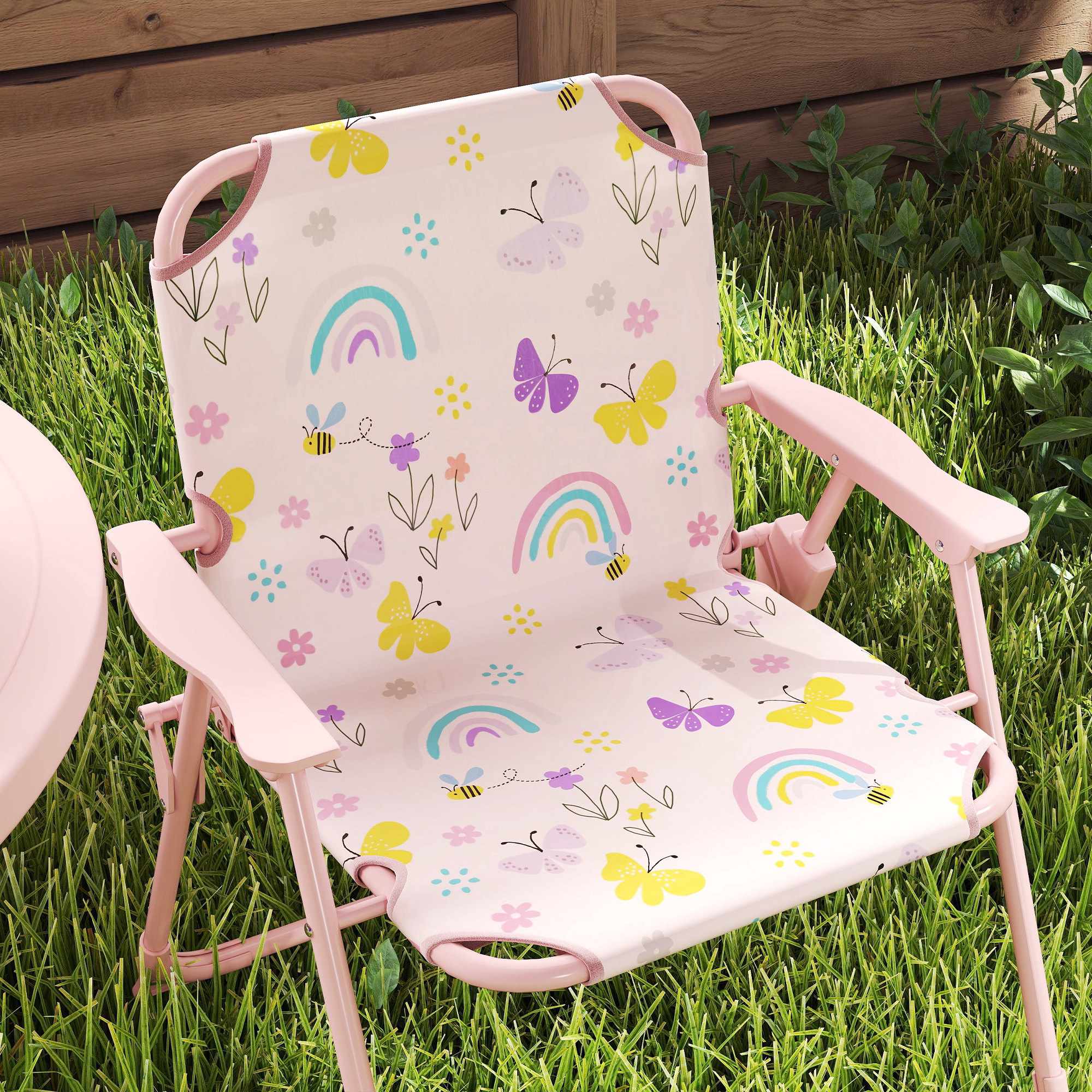 Utemöbelset för barn med parasoll – rosa, hopfällbart