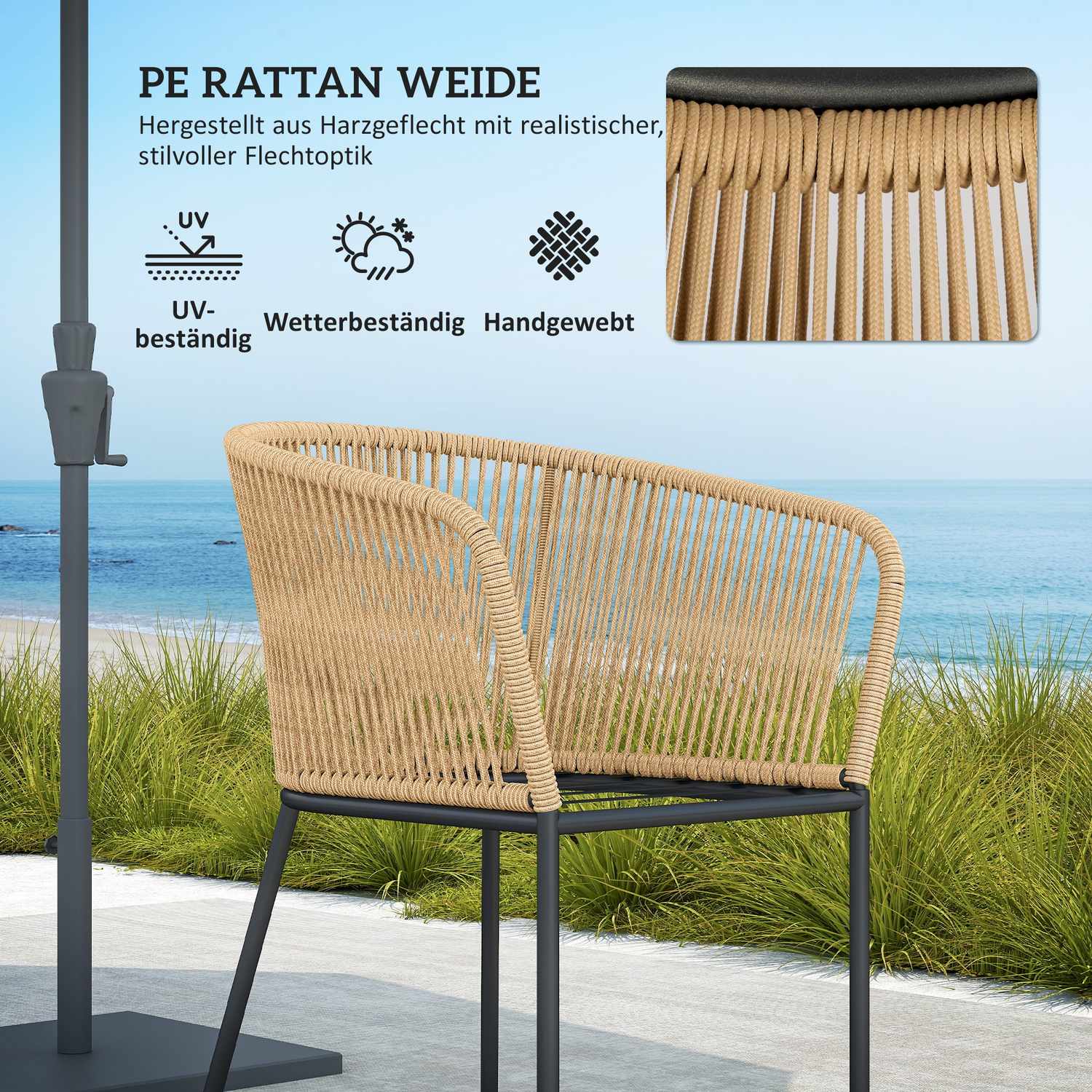 Uteplatsset i polyrattan för 4 med bord och kuddar