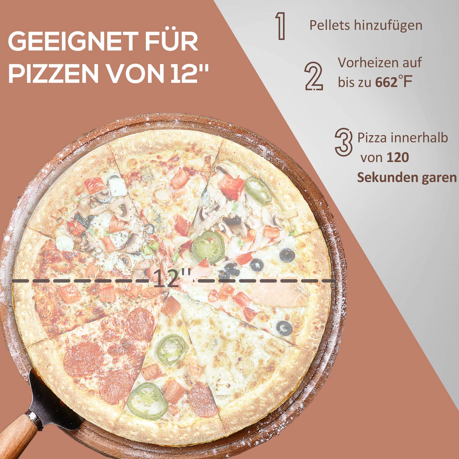Venkovní pec na pizzu na dřevo 2 v 1, s kamenem a slupkou