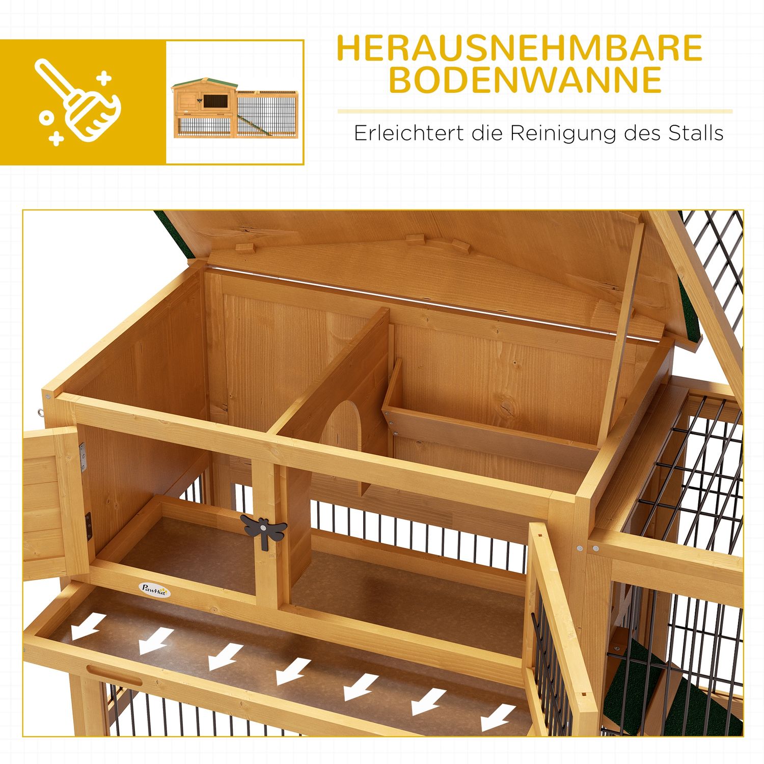 Utomhus 2-nivå granträ kaninhydda med ramp
