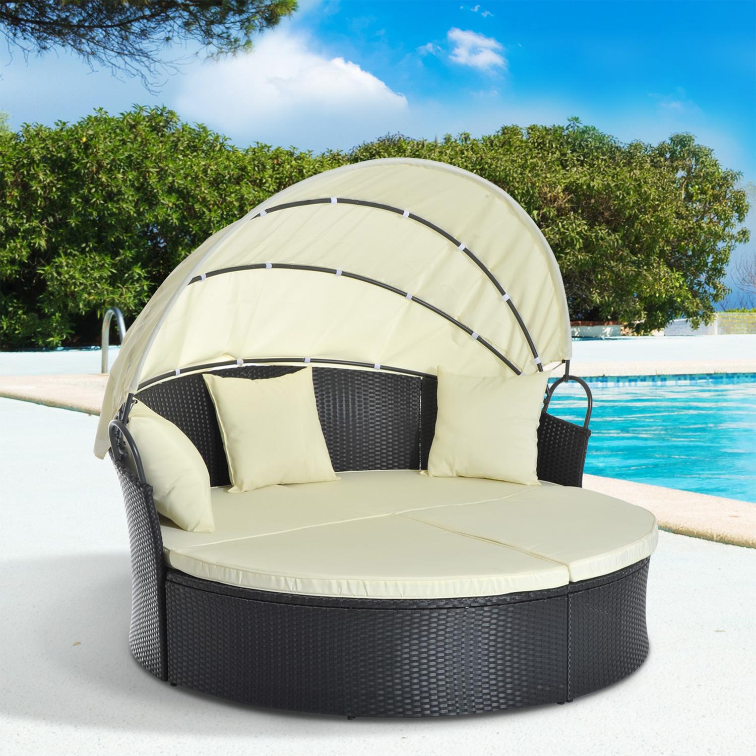 Utomhus Polyrattan Sun Island - hopfällbar kapell, krämfärgad 171x180x155cm