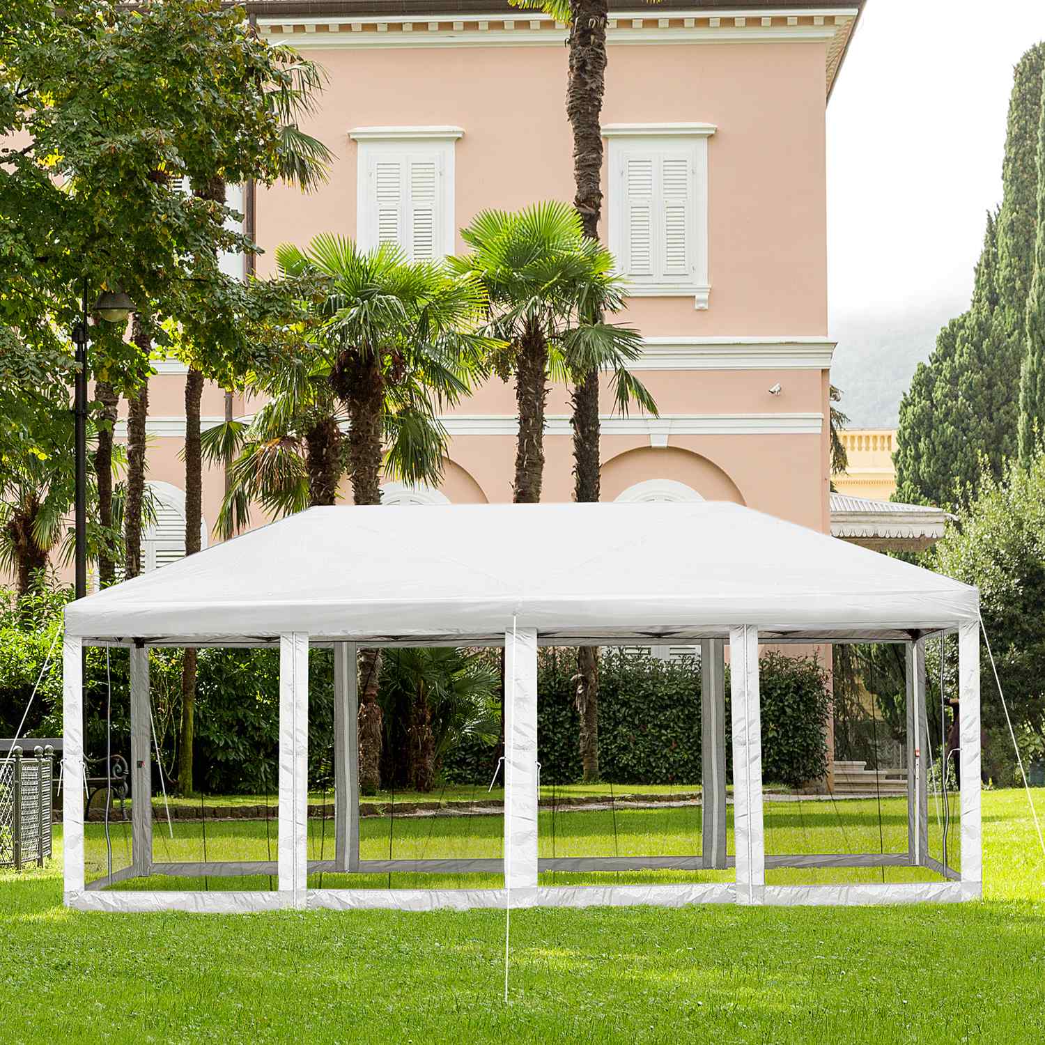 Utomhus Pop-Up Gazebo, Creme White, Steel & Mesh, 6x3m