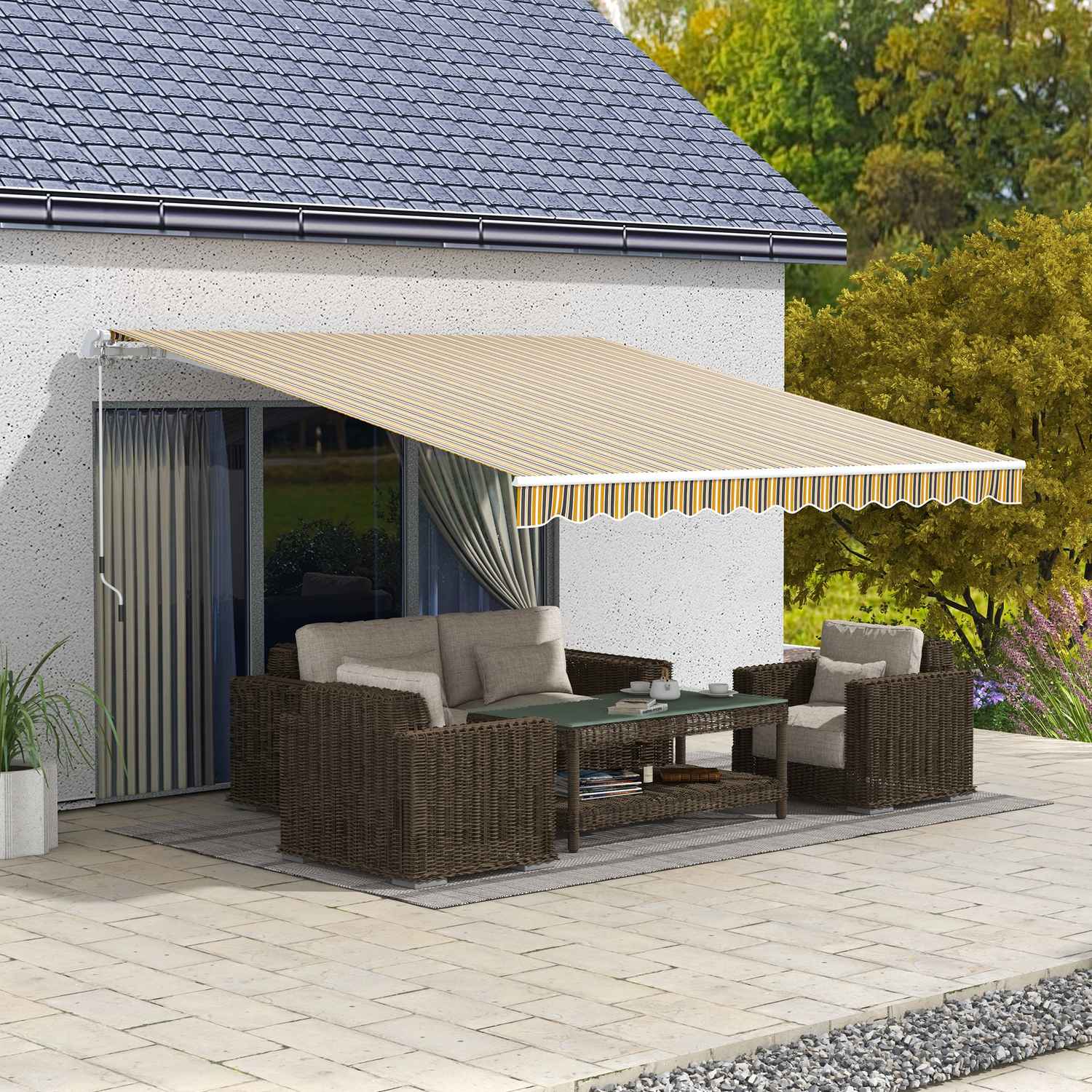 Venkovní skládací markýza, sluneční clona, 3,5x2,5m, žlutošedá