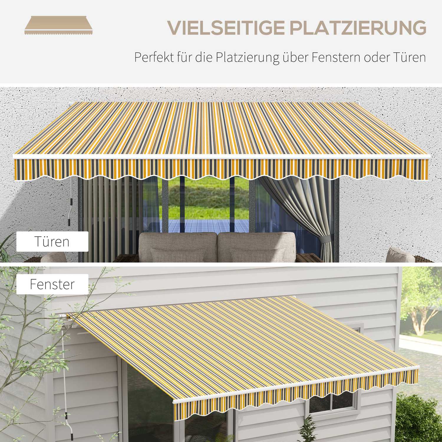 Venkovní skládací markýza, sluneční clona, 3,5x2,5m, žlutošedá