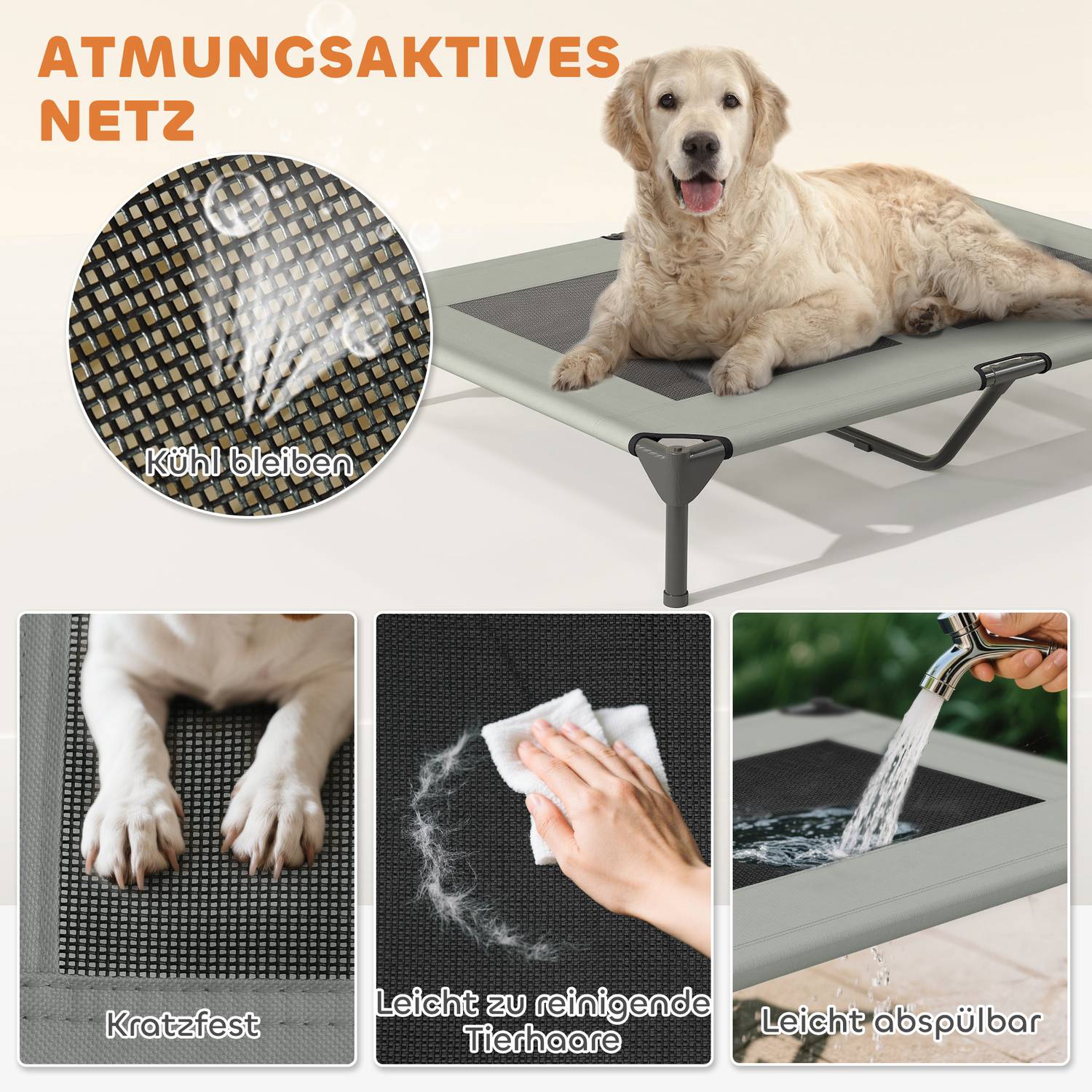 Utomhus förhöjd hundsäng med tak, kylnät, stor
