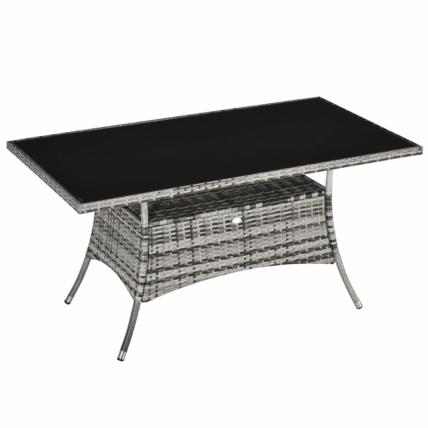 Utomhusmatbord, Glasskiva, Polyrattan, 150x85x74 cm